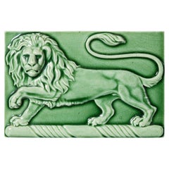 Maw & Co Antique English Green Glazed Lion Tile Ex. Chris Blanchett Collection