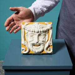 Maw & Co. Encaustic Ochre Glazed Mask Tile c.1870