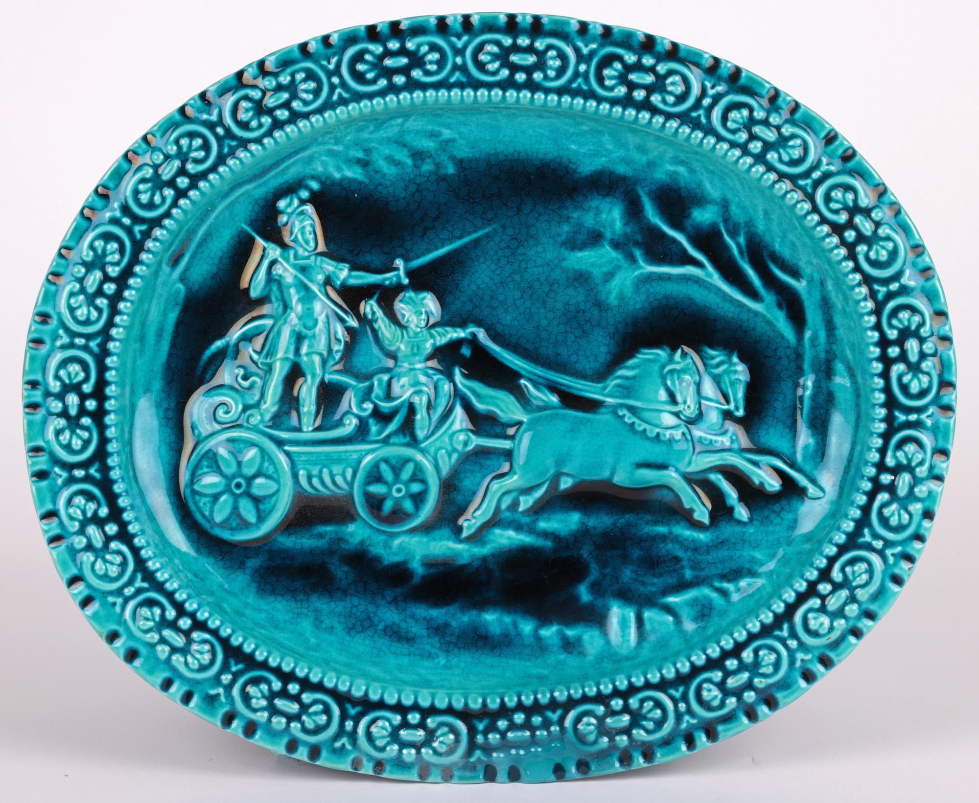Stoneware Maw & Co Walter Crane Majolica Chariot Art Pottery Plaque For Sale