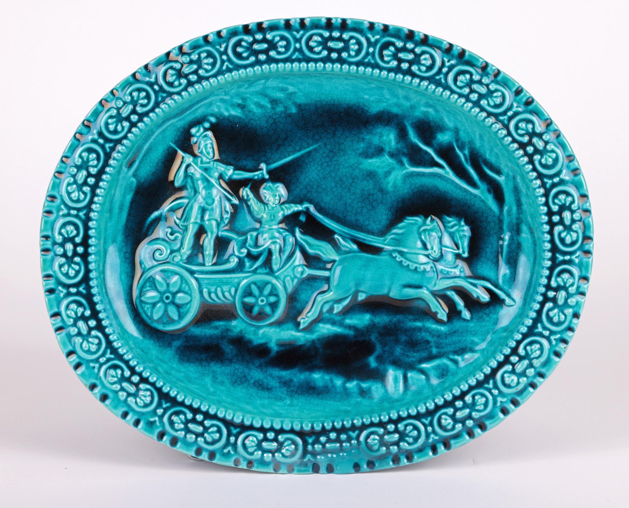 Aesthetic Movement Maw & Co Walter Crane Majolica Chariot Art Pottery Plaque For Sale