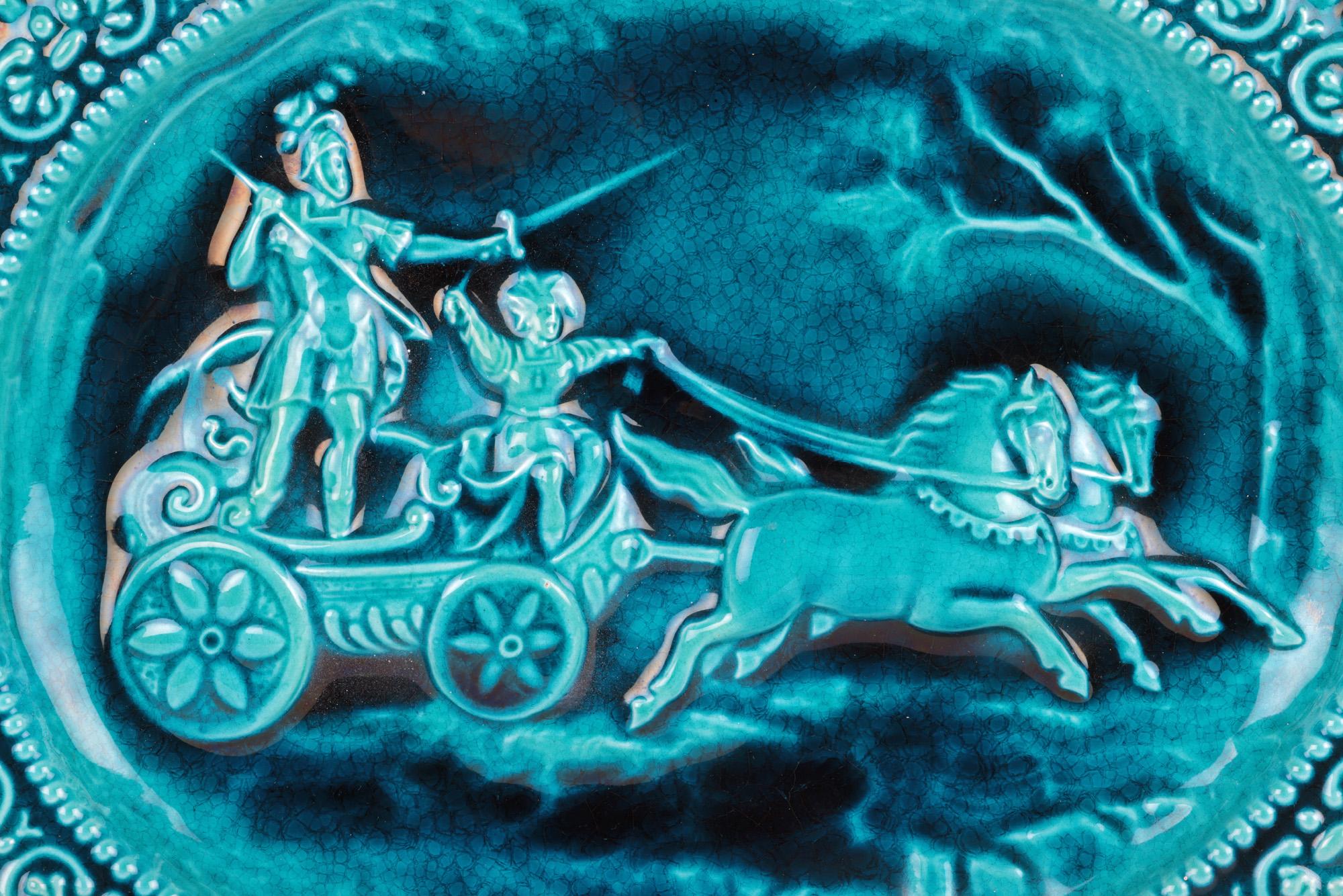 Maw & Co Walter Crane Majolica Chariot Art Pottery Plaque In Good Condition For Sale In Bishop's Stortford, Hertfordshire