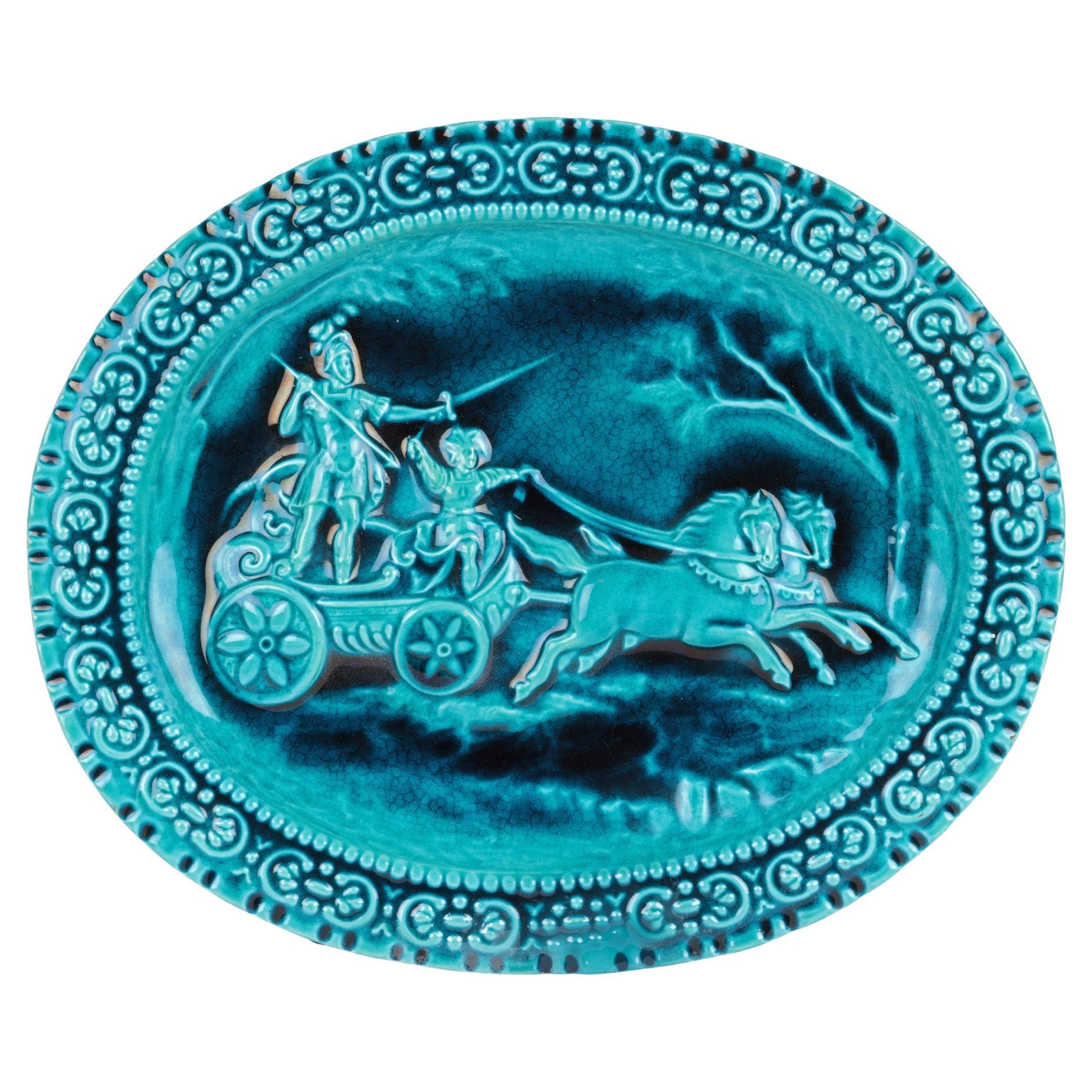Maw & Co Walter Crane Majolica Chariot Art Pottery Plaque For Sale
