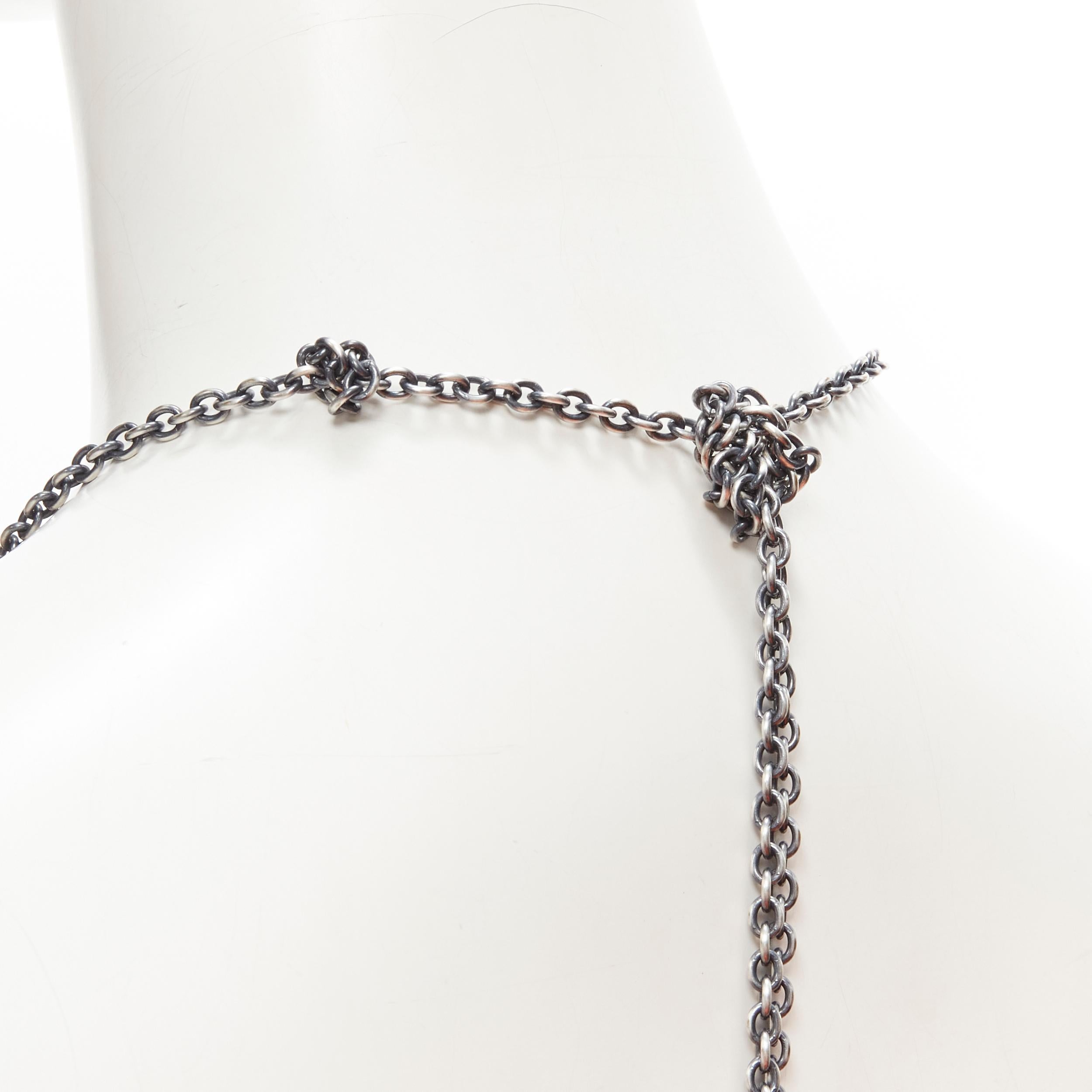 MAWI LONDON antique silver pin pearl rose charm knotted chain necklace 6