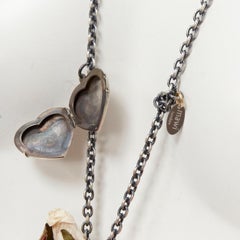 MAWI LONDON antique silver pin pearl rose charm knotted chain necklace