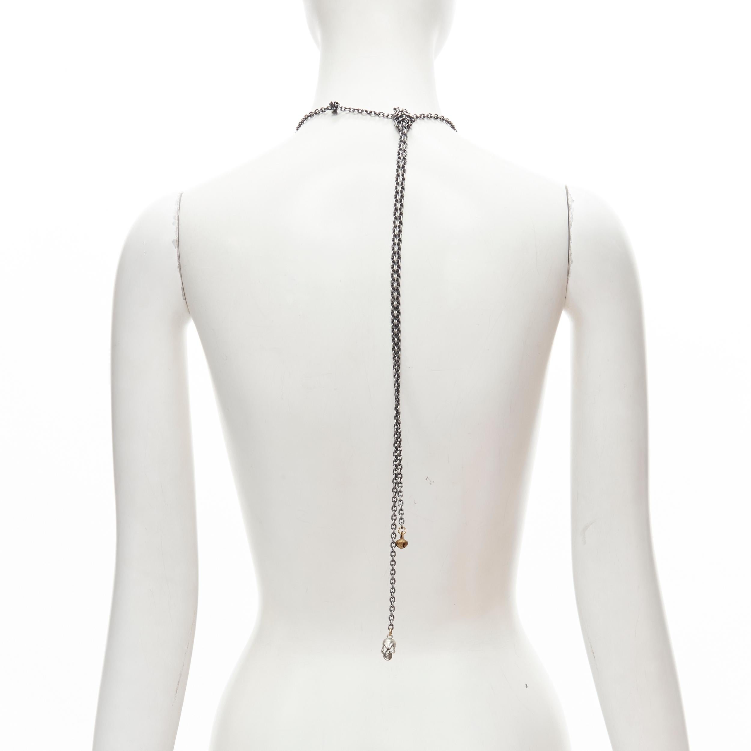 MAWI LONDON antique silver pin pearl rose charm knotted chain necklace 1