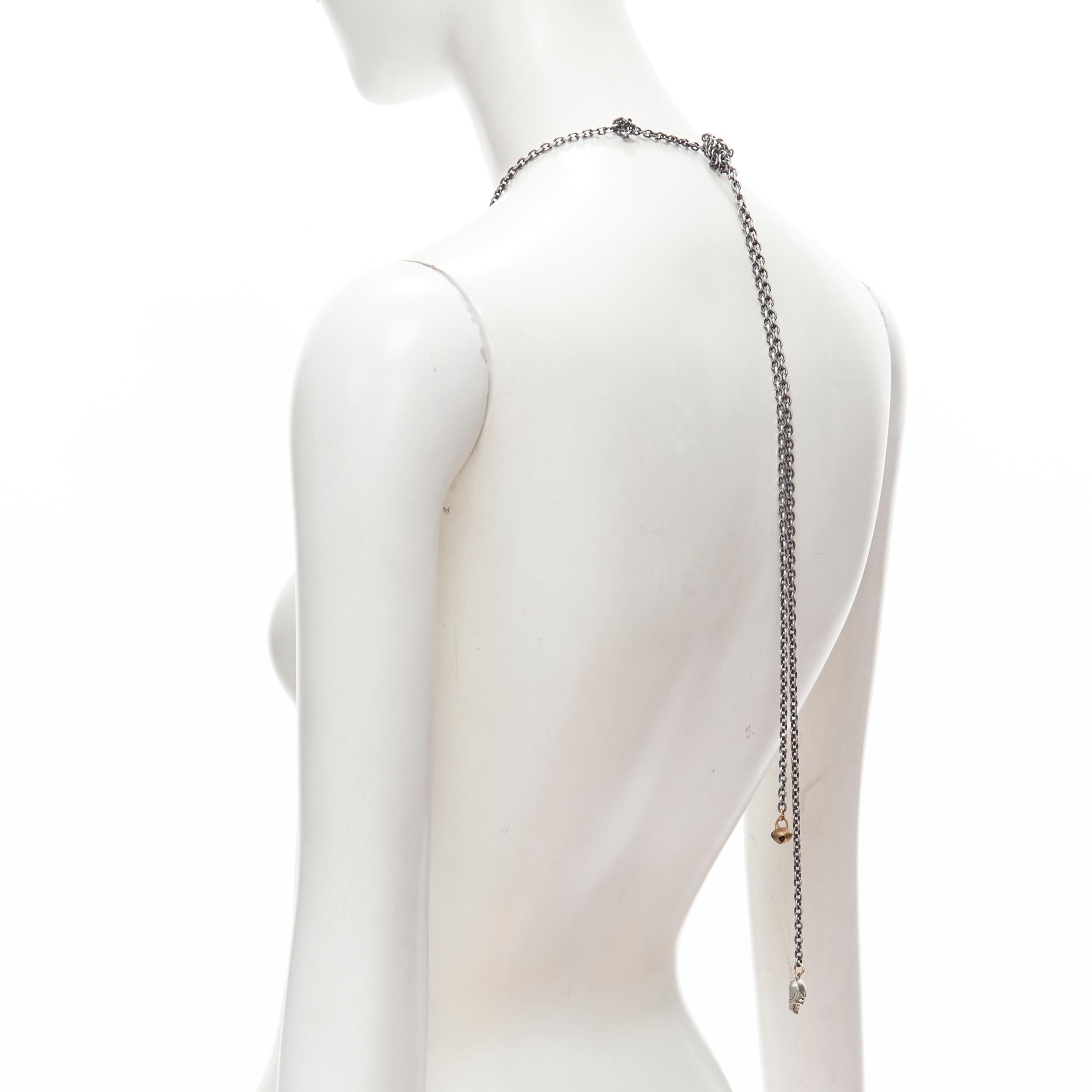 MAWI LONDON antique silver pin pearl rose charm knotted chain necklace 2
