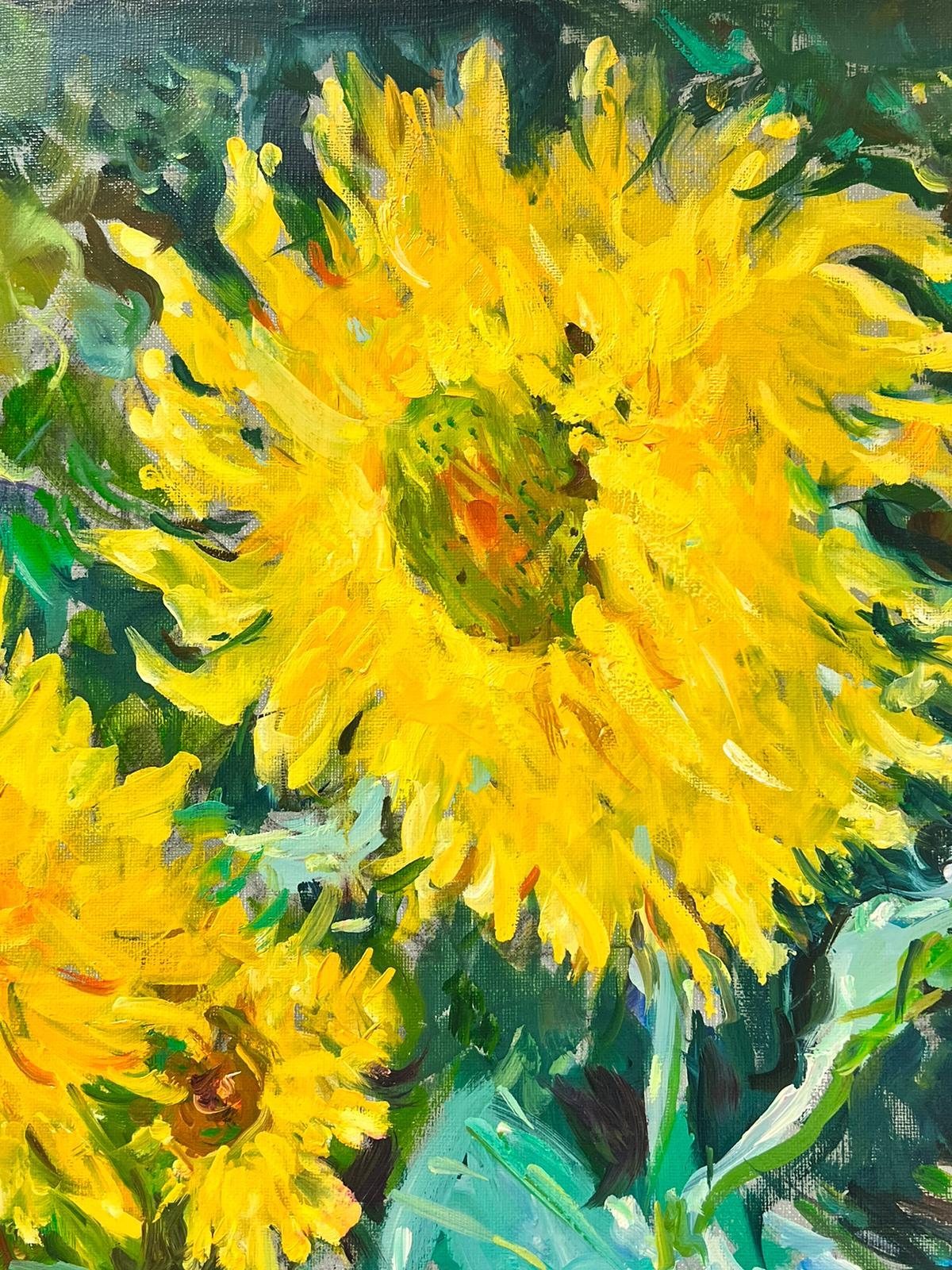 Sunflowers in Landscape Signed French Post Impressionist Oil Painting on Canvas 1