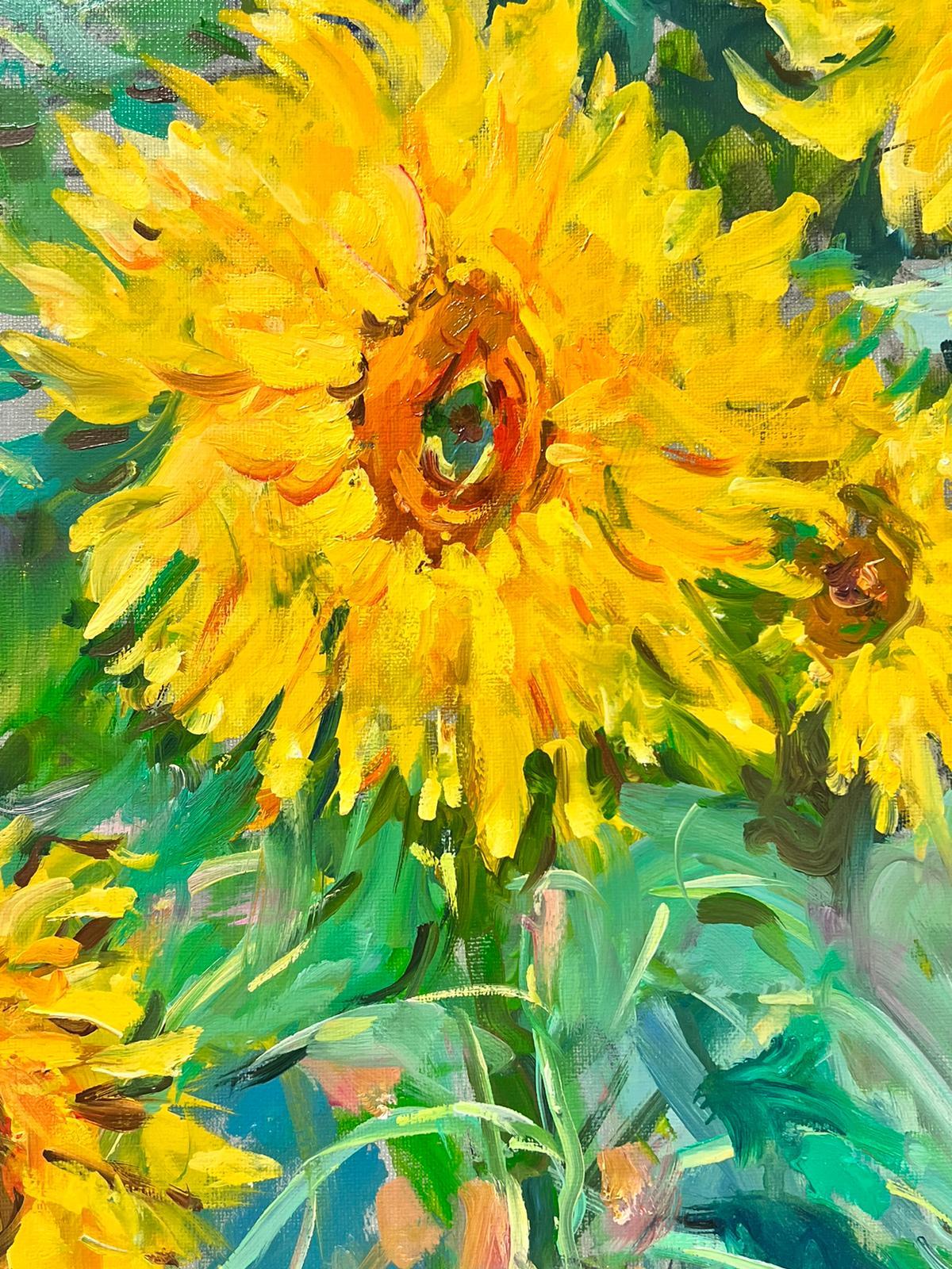 Sunflowers in Landscape Signed French Post Impressionist Oil Painting on Canvas 4