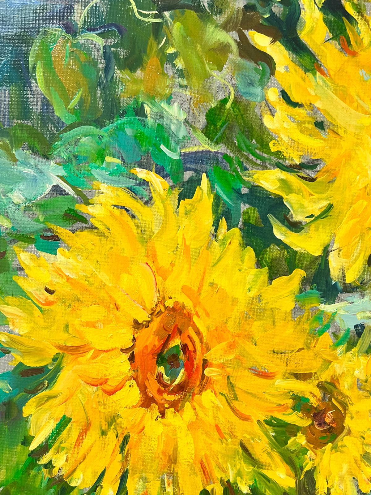 Sunflowers in Landscape Signed French Post Impressionist Oil Painting on Canvas 5