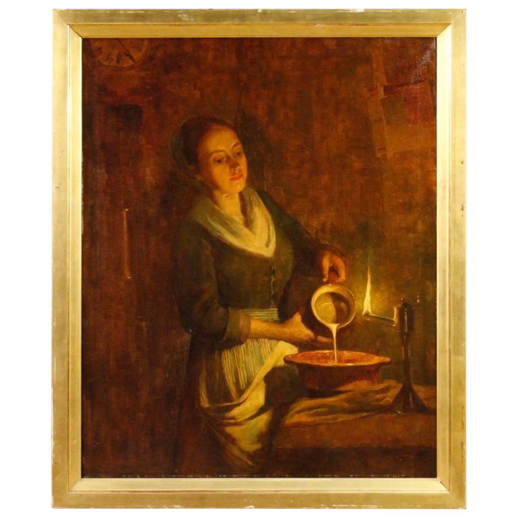 Max Alandt Signed Oil on Canvas Dutch Interior Scene Painting, 1920