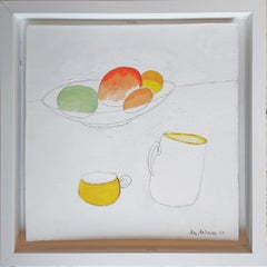 British, 21st Century abstract still life 'Cups and jug' and 'Cups and fruit' (2