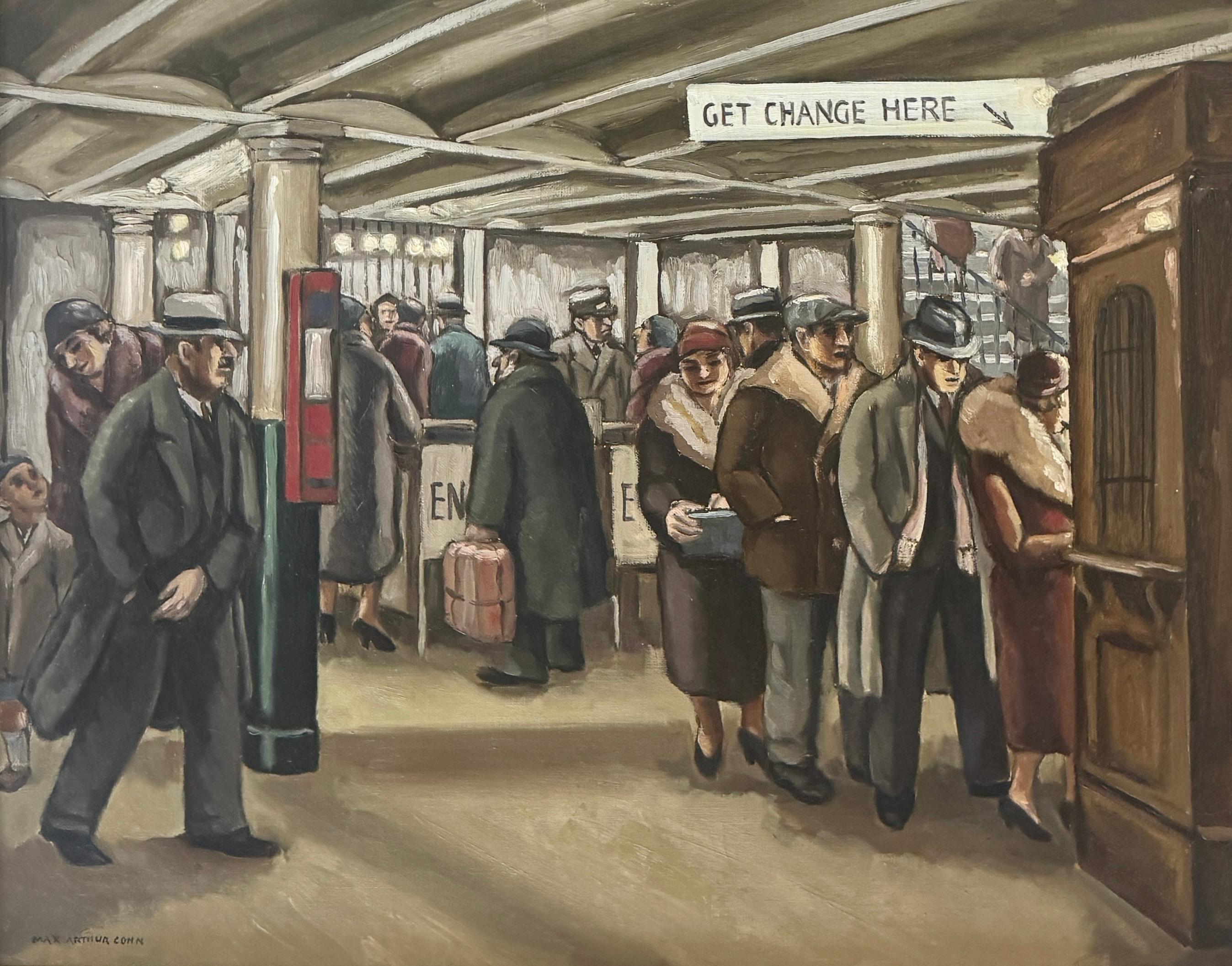 Get Change Here - Scène du modernisme américain WPA Réalisme du milieu du siècle NYC Cityscape