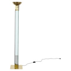Lampada da terra "Laser" di Max Baguara in vetro e ottone per Lamperti, anni '70