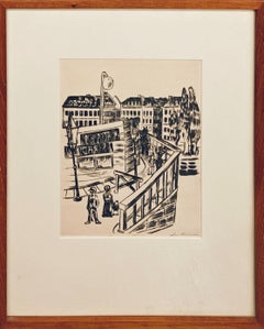 "Holzbrücke" Max Beckmann, 1922 Modernist Drypoint Urban Landscape