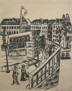 "Holzbrücke" Max Beckmann, 1922 Paisaje urbano modernista en punta seca