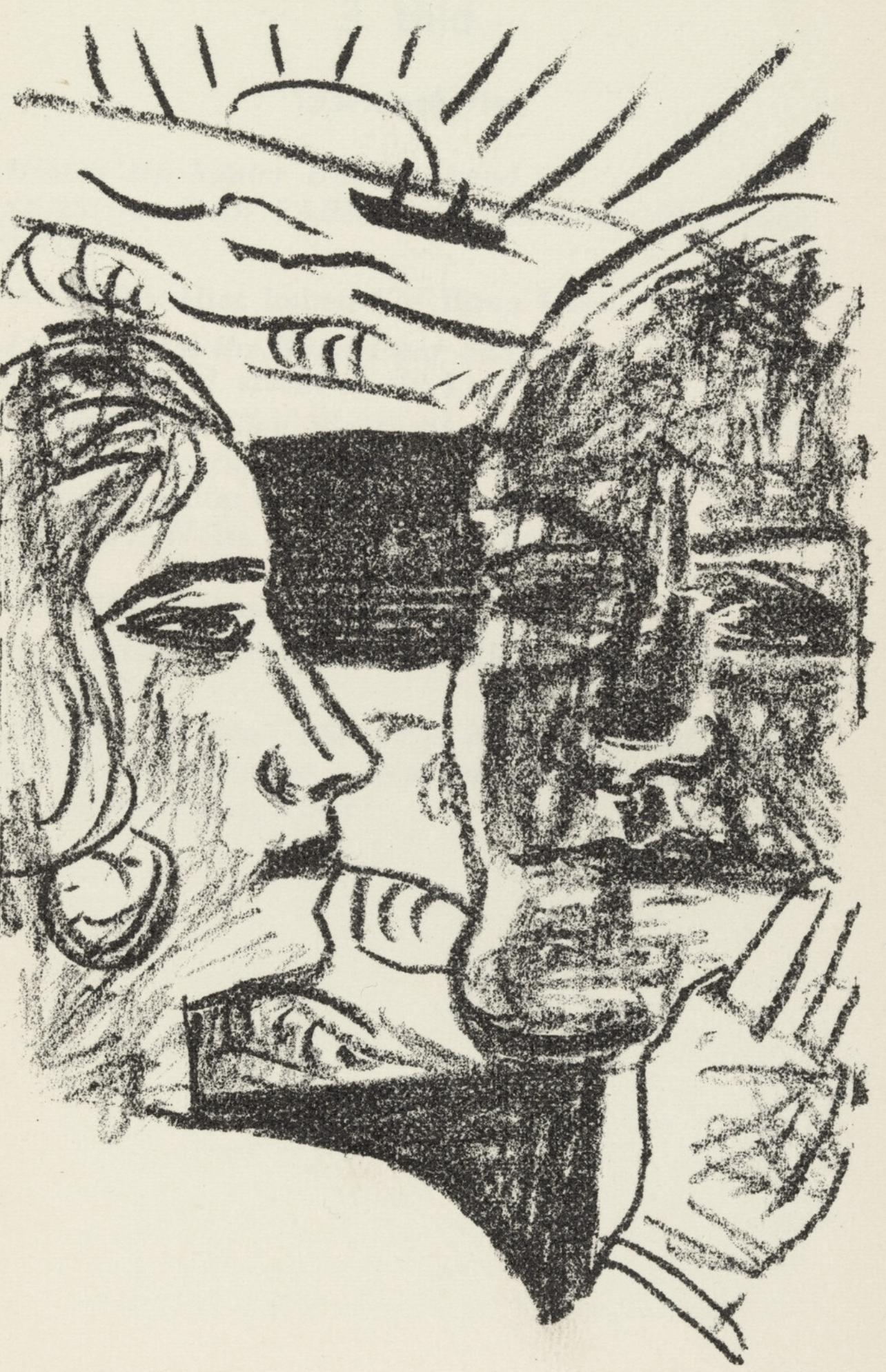 Max Beckmann Abstract Print - Beckmann, Composition (Hofmaier 323-329), Der Mensch ist kein Haustier (after)