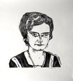 Antique Frau H.M. Naila signed original woodcut