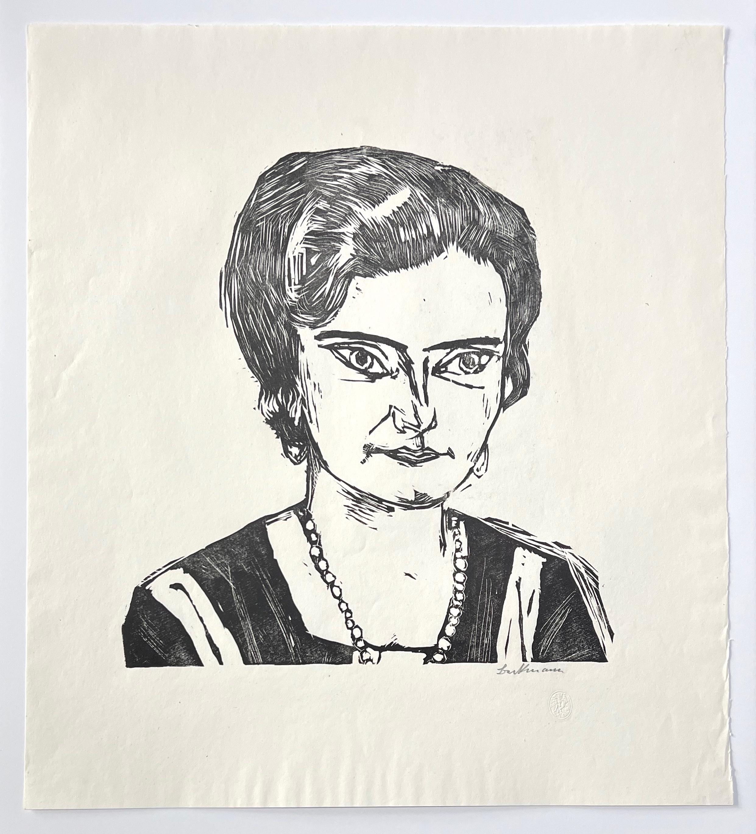 Portrait Print de Max Beckmann - Frau H.M. Naila grabado en madera original firmado