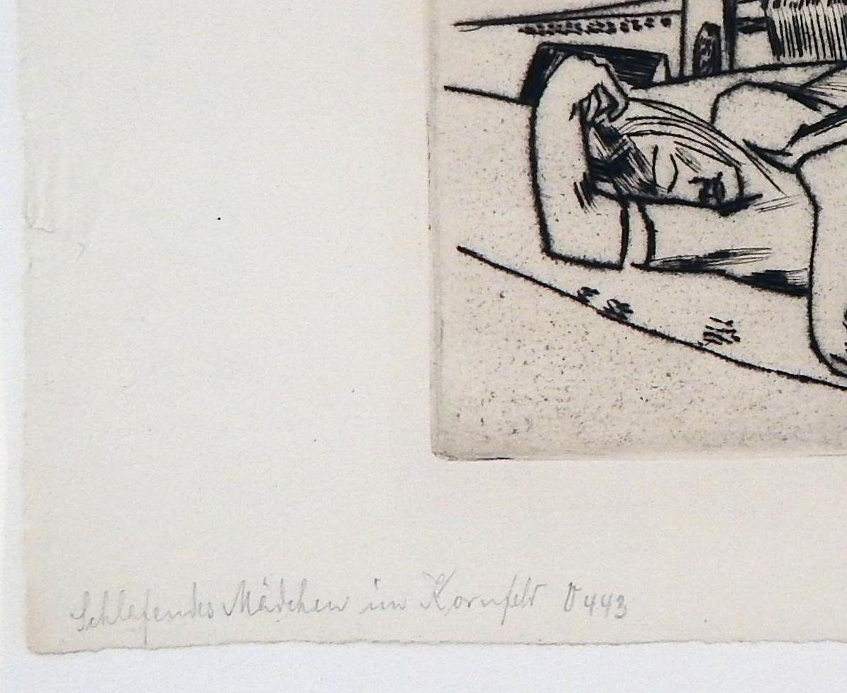 Max Beckmann German Expressionist Etching 1922, Maiden Sleeping in the Cornfield In Excellent Condition For Sale In Phoenix, AZ