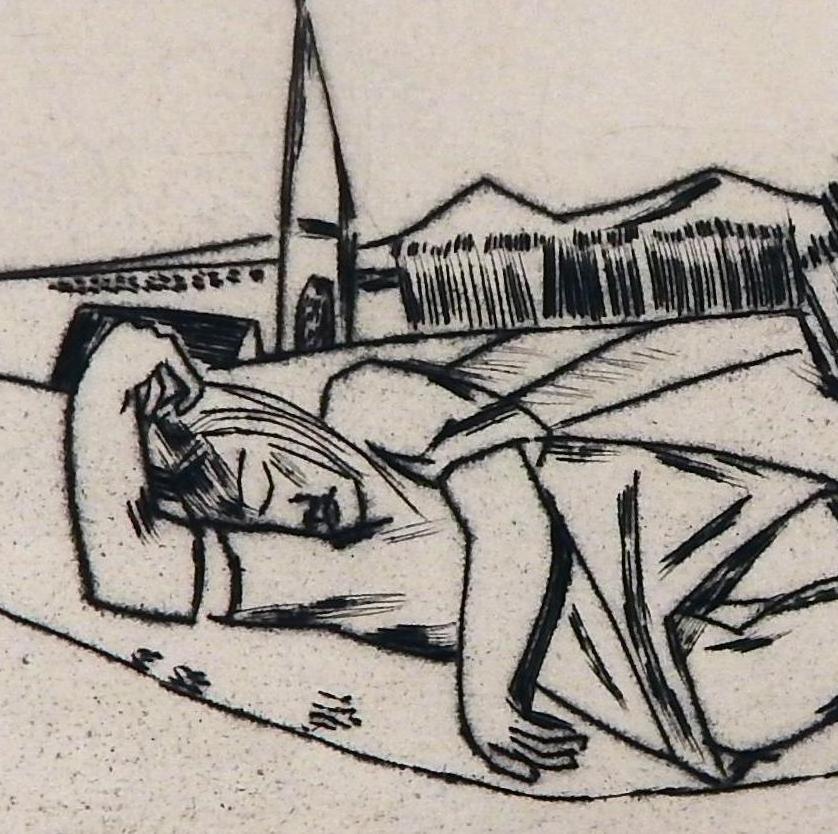 20th Century Max Beckmann German Expressionist Etching 1922, Maiden Sleeping in the Cornfield For Sale