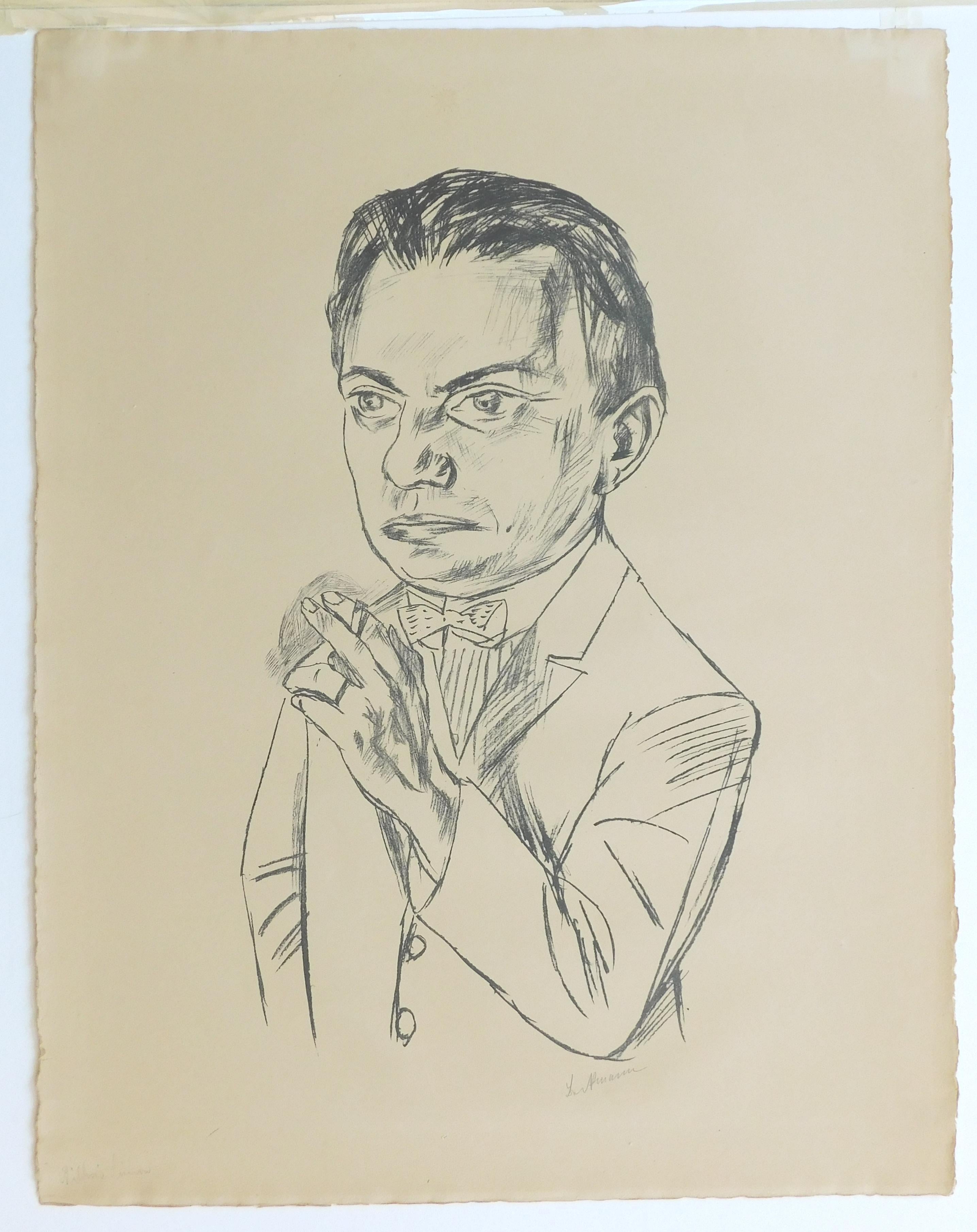 Original stone lithograph, a portrait by German Expressionist Max Beckmann.
Titled 