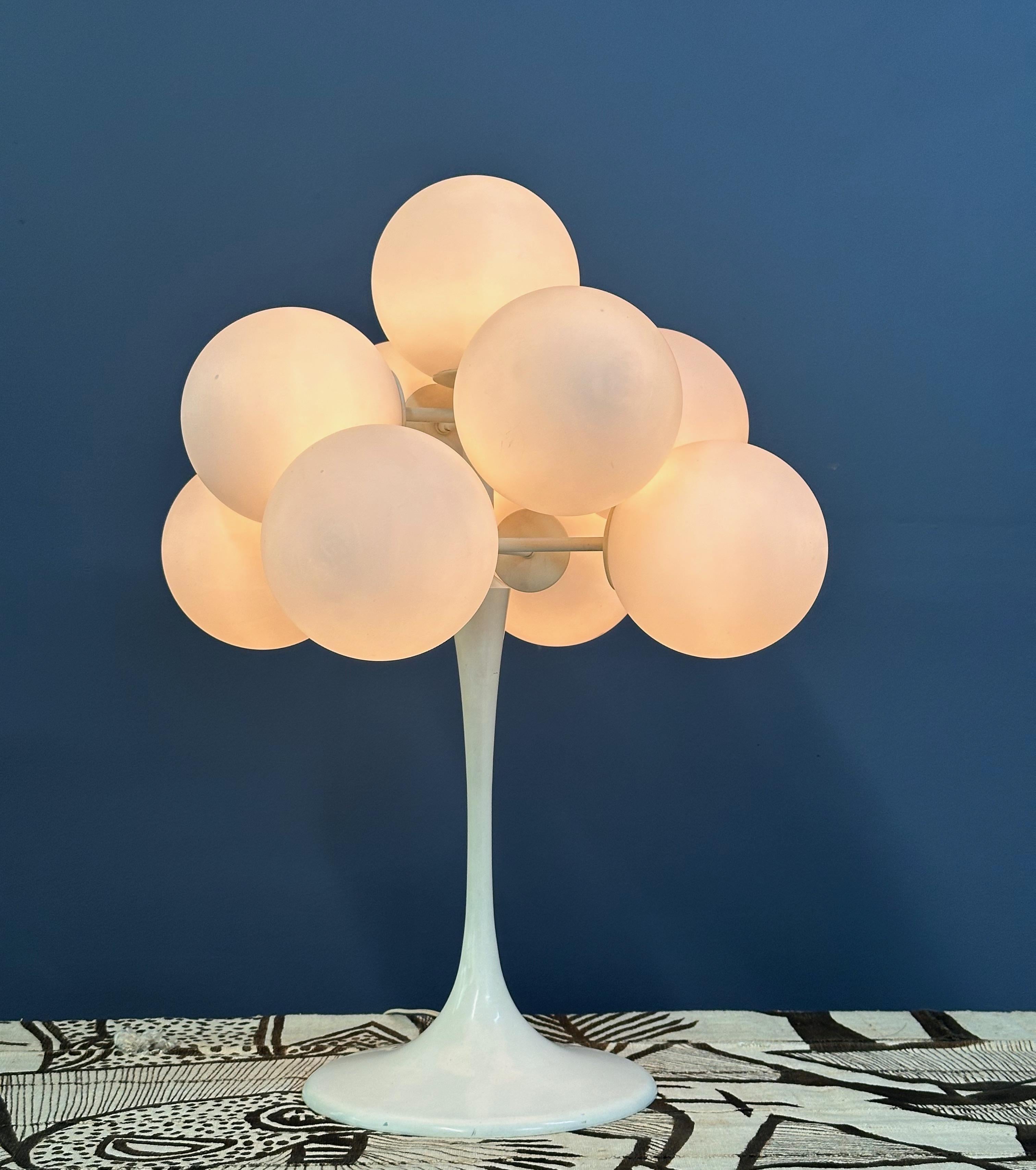 Mid-Century Modern Max Bill 9 White Opaline Globe Table Lamp Mid Century 1970s