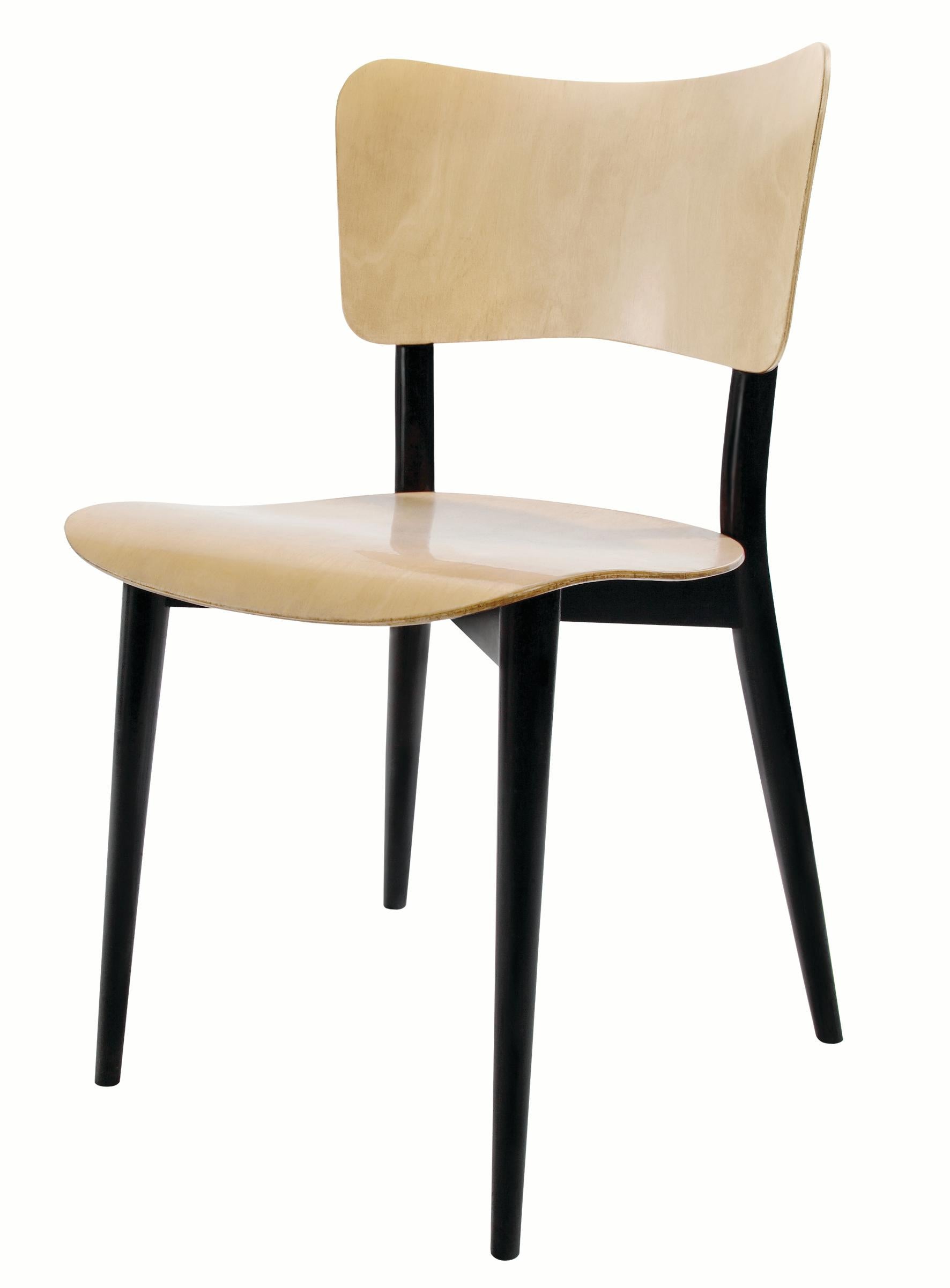 Swiss Max Bill Cross Frame Chair, Black Beech Frame/Natural Birch Plywood Seat&Back For Sale