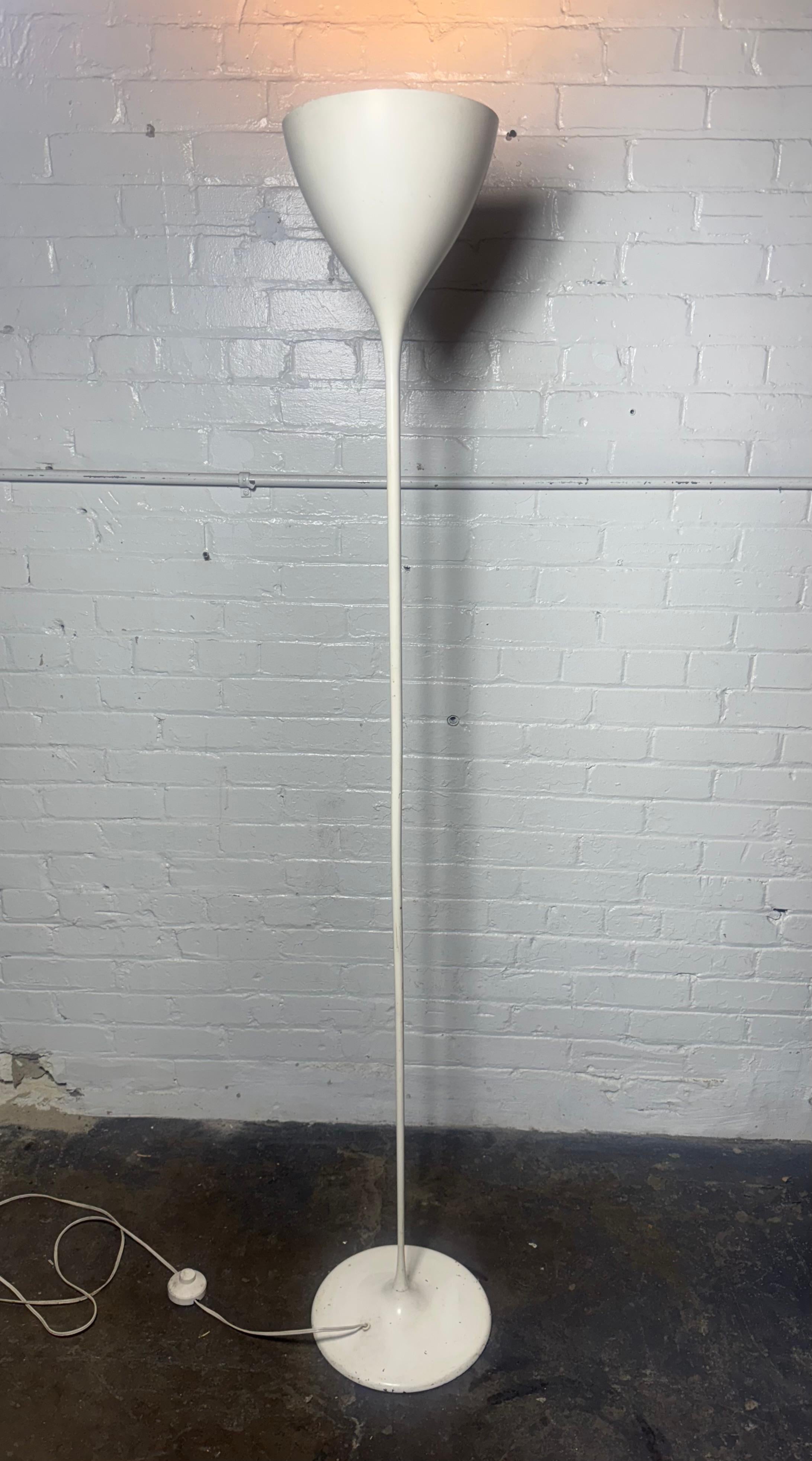 Max Bill iconic Mid-Century Modern torchère floor lamp that has become a hard to find lamp in recent years. This Beautiful Lamp is Designed by Architect Max Bill for BAG Turgi of Switzerland. Max Bill Lamp is in great vintage condition but shows