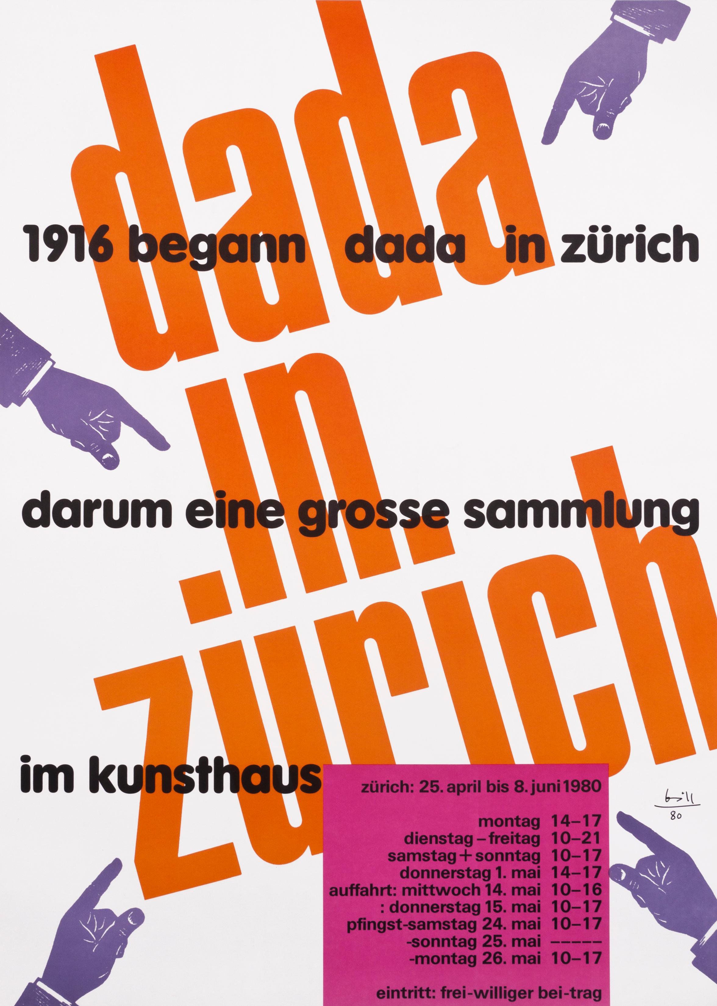 Max Bill Print - "Dada in Zurich" Original Vintage Art Swiss Museum Exhibition Typography Poster