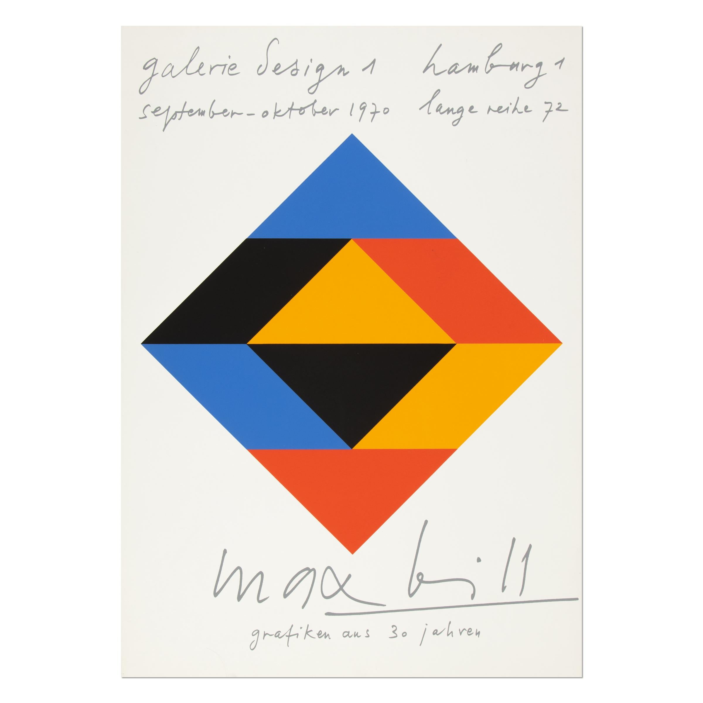 Originalplakat für die Ausstellung "Grafiken aus 30 Jahren" von Max Billing in der Galerie Design 1 in Hamburg im Jahr 1970.