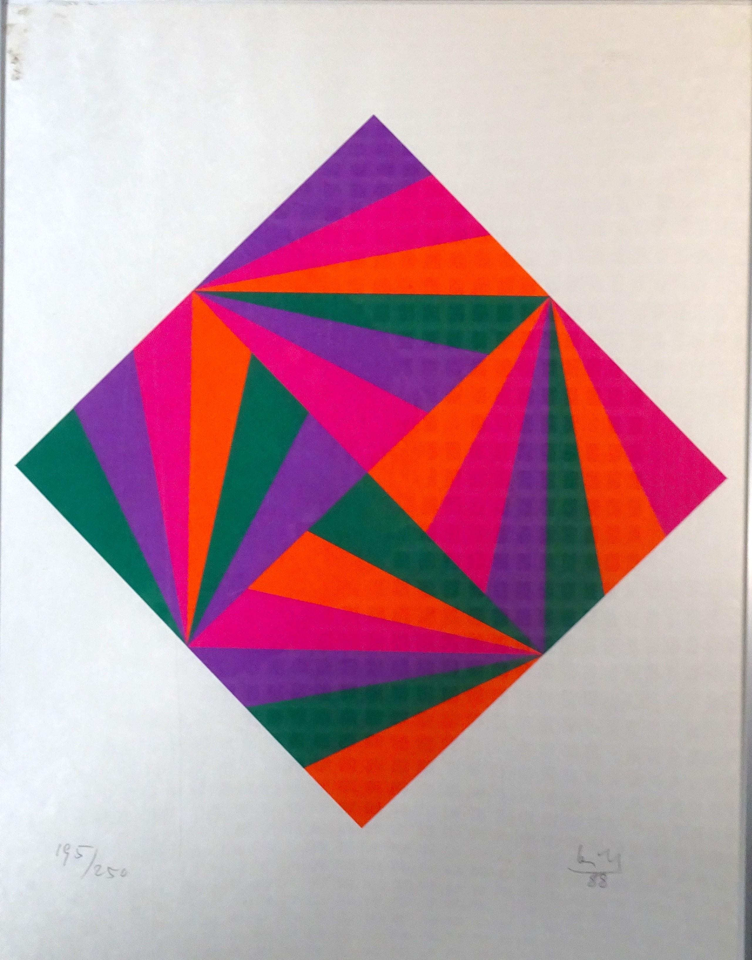 Untitled - Color Diamond is a wonderful serigraph on Japon paper, made by Max Bill.
It includes an aluminum silver frame.
Signed and dated (1988) on the lower right.
Numbered on the lower left. Edition of 195 / 250.
Good conditions, except for a few