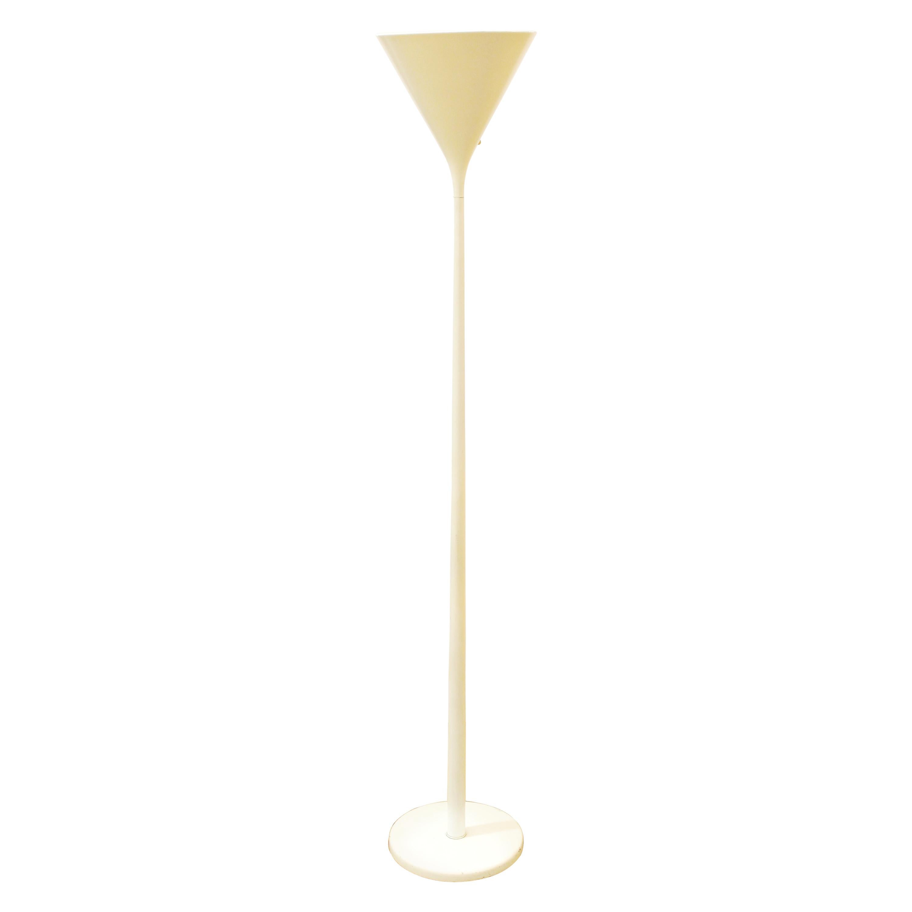 Max Bill Style Mid-Century Modern White Torchiere Floor Lamp