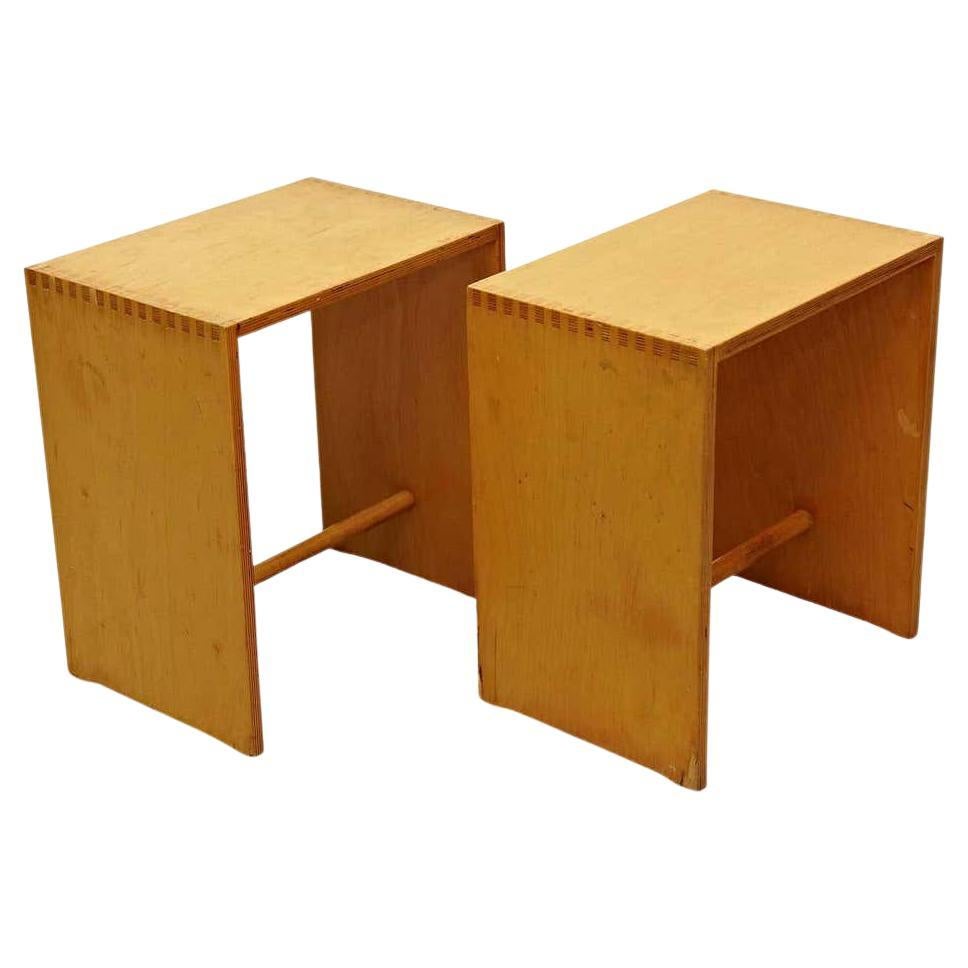 Max Bill Ulm Pair of Mid-Century Modern Wood Stool, circa 1970