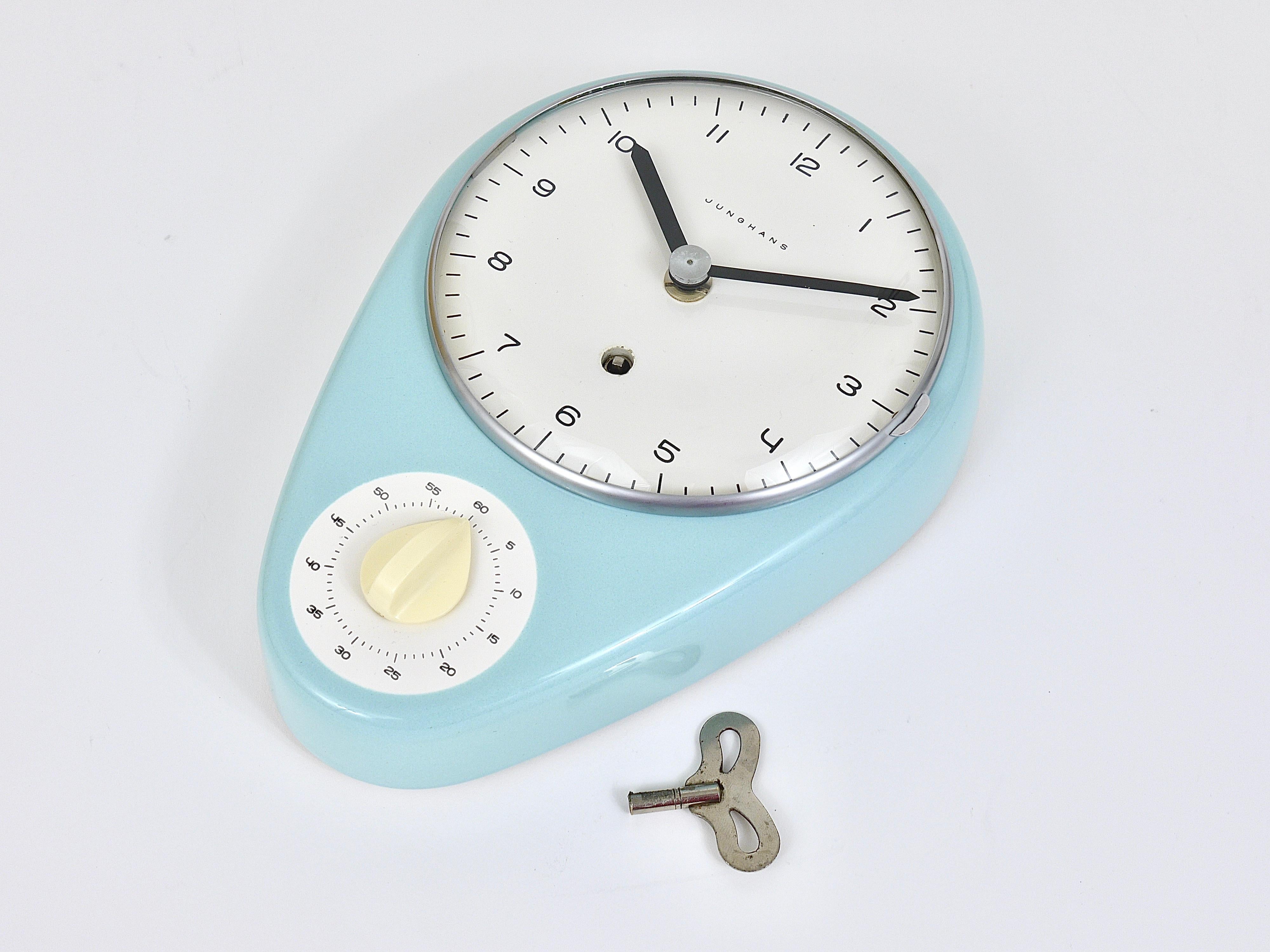 Max Bill Wall Clock, Pastel Blue, Mid-Century Modern, Junghans Germany, 1950s For Sale 3