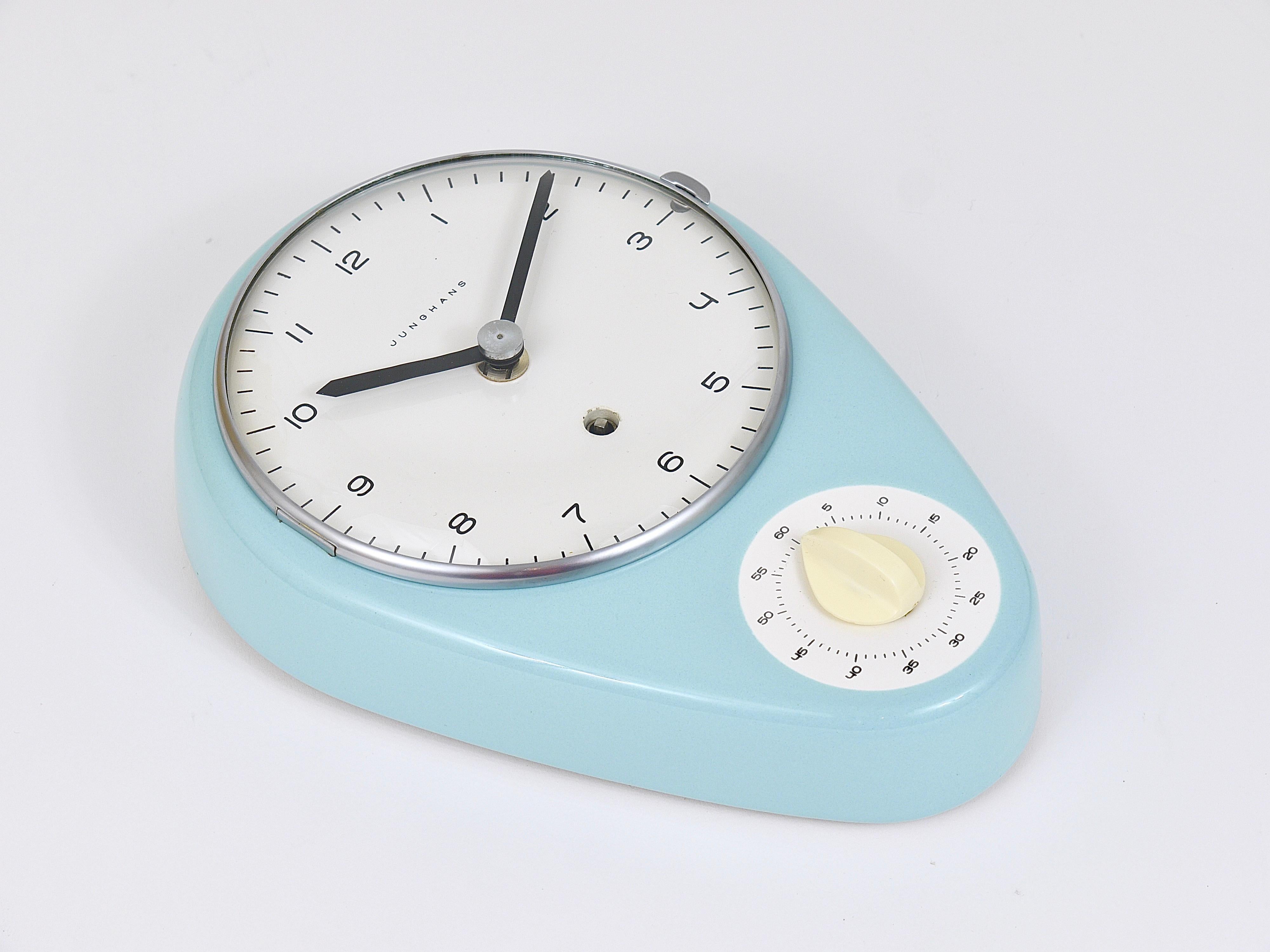 Max Bill Wall Clock, Pastel Blue, Mid-Century Modern, Junghans Germany, 1950s For Sale 4