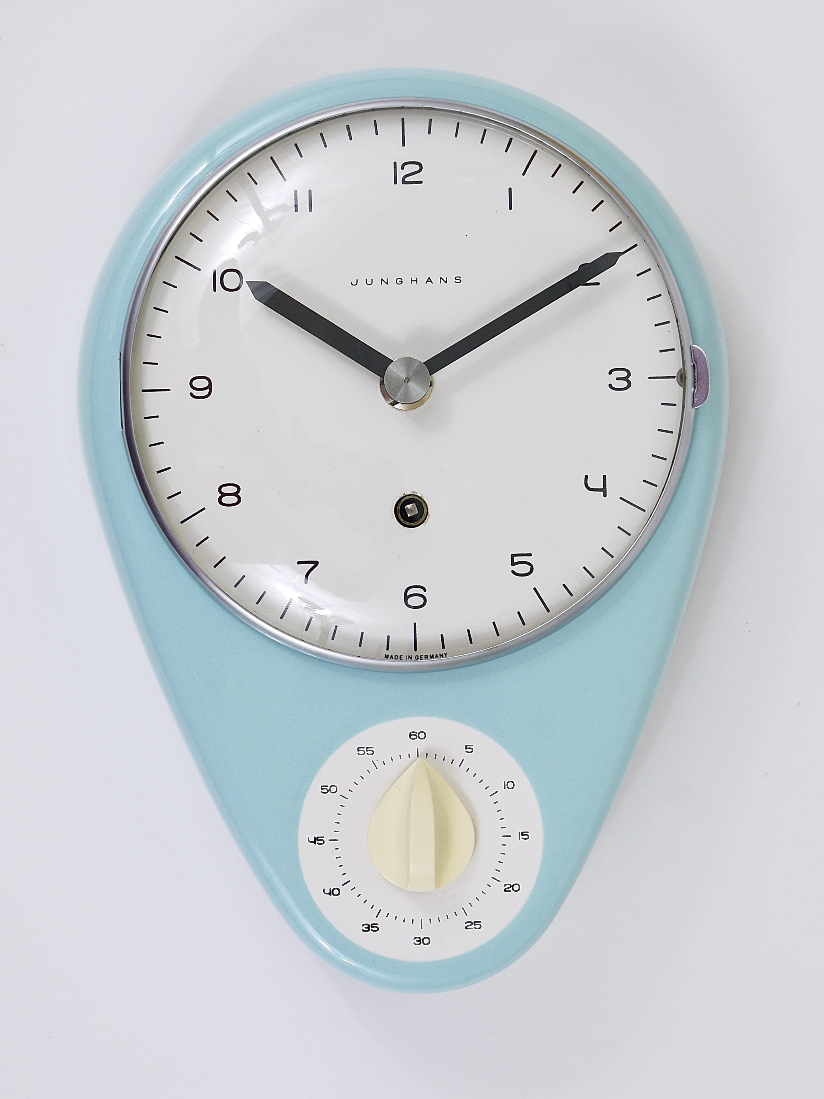 Max Bill Wall Clock, Pastel Blue, Mid-Century Modern, Junghans Germany, 1950s 4