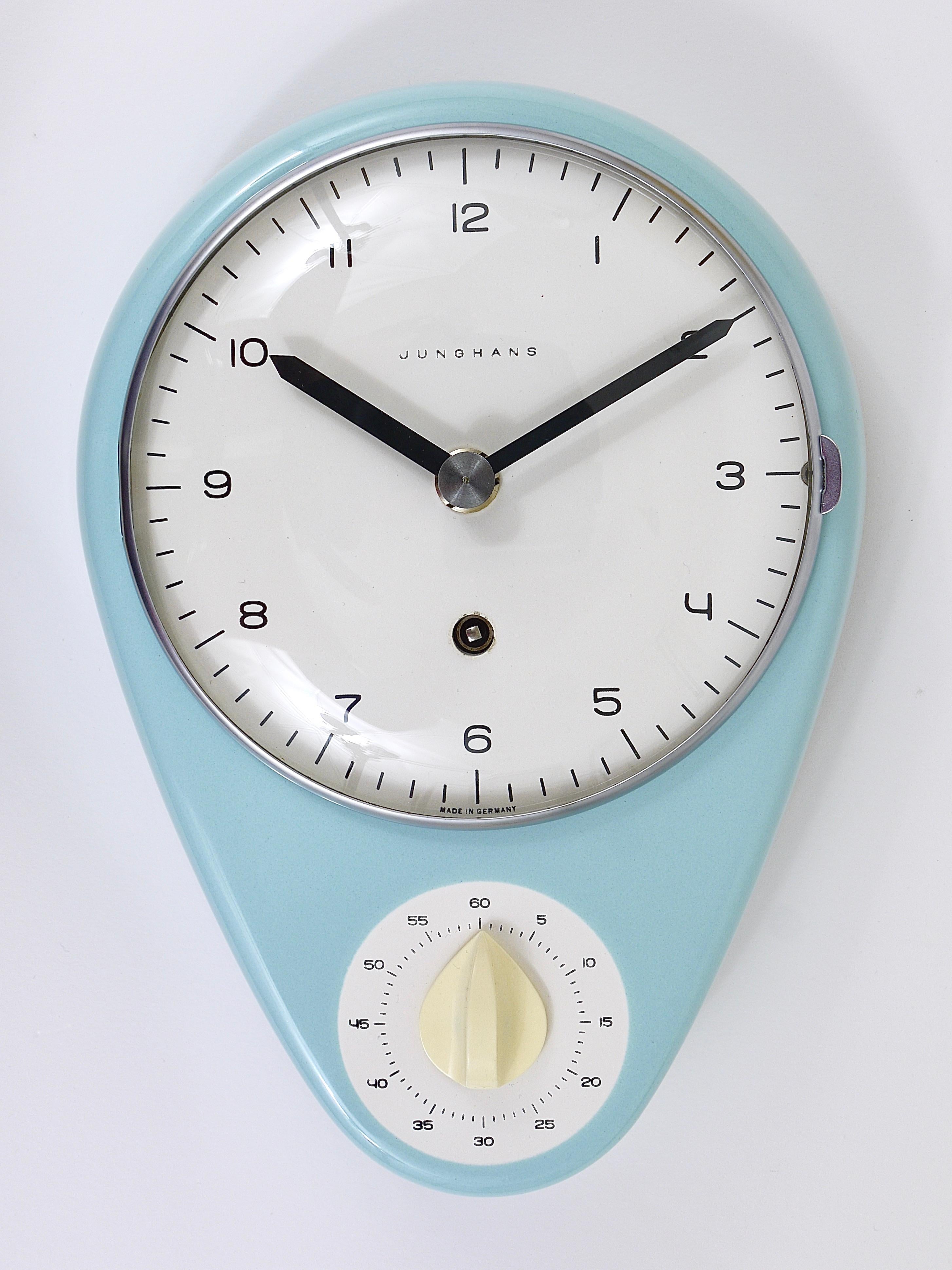Max Bill Wall Clock, Pastel Blue, Mid-Century Modern, Junghans Germany, 1950s 5