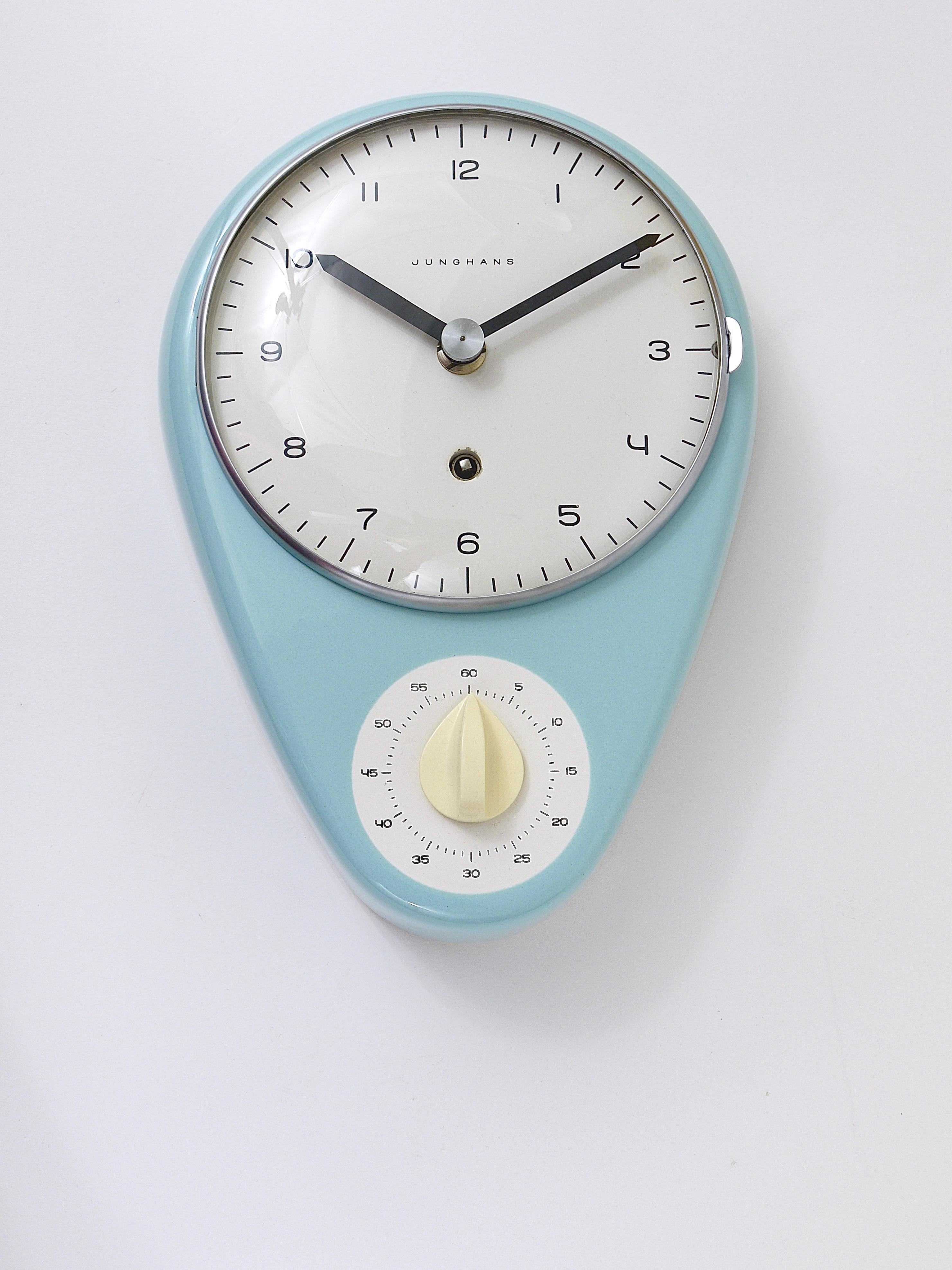 Max Bill Wall Clock, Pastel Blue, Mid-Century Modern, Junghans Germany, 1950s 6