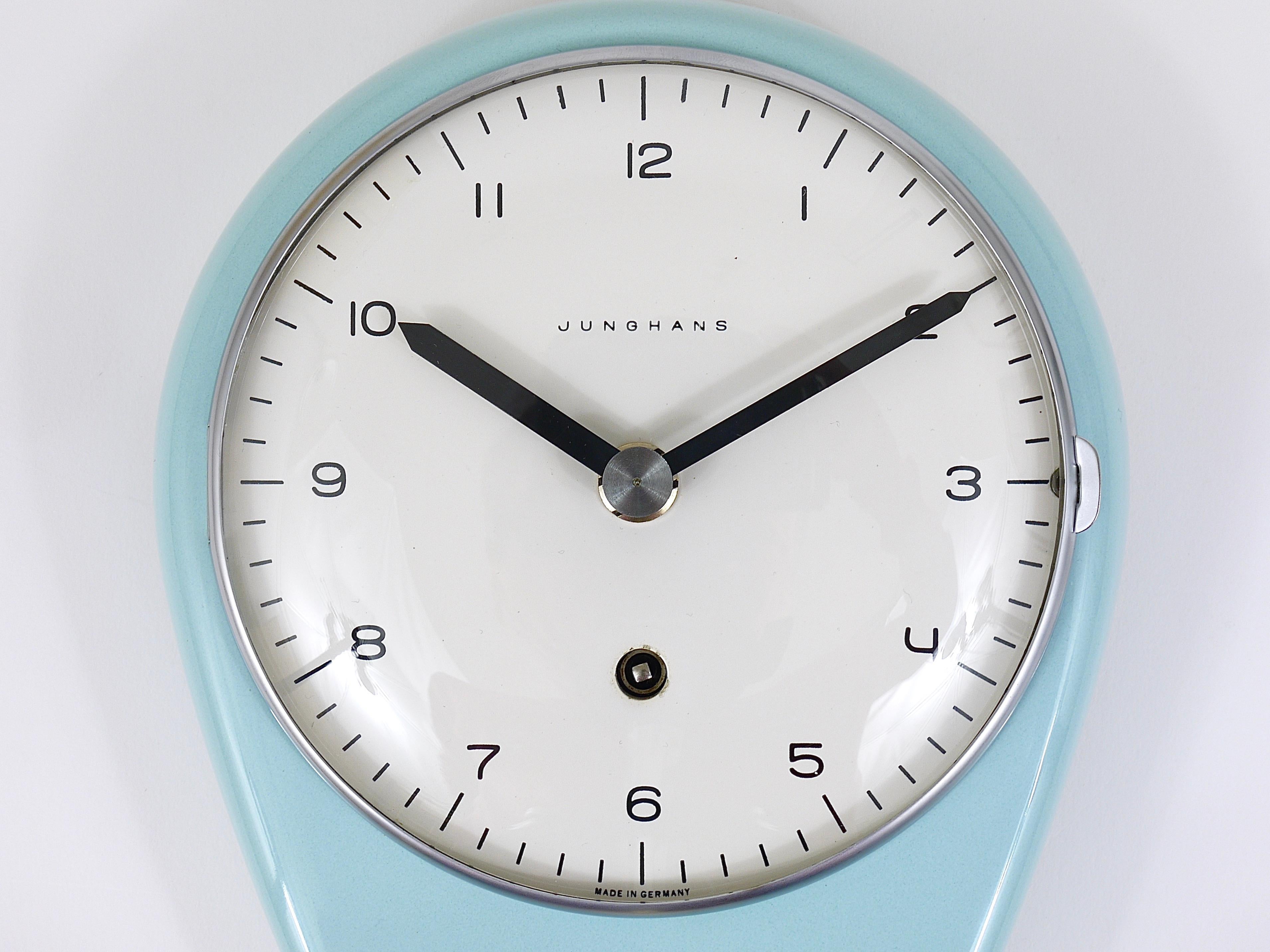 Max Bill Wall Clock, Pastel Blue, Mid-Century Modern, Junghans Germany, 1950s For Sale 8