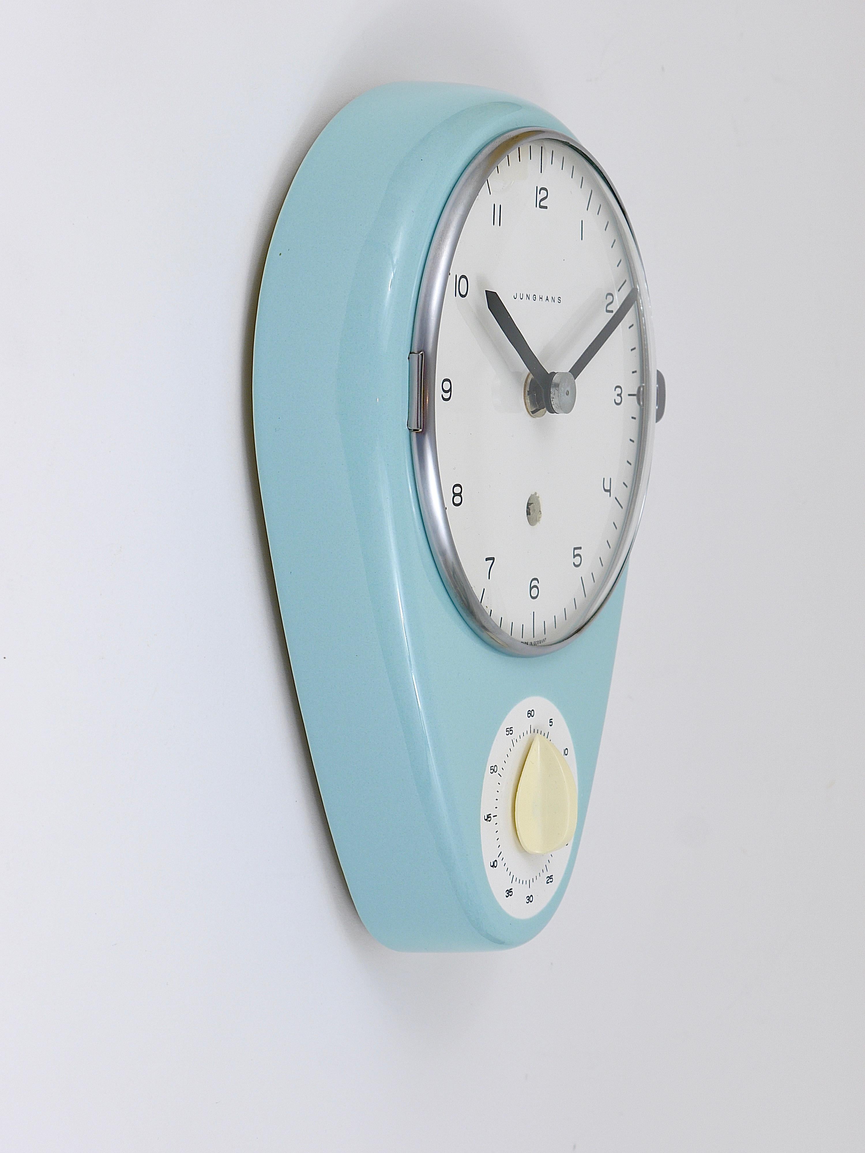 Max Bill Wall Clock, Pastel Blue, Mid-Century Modern, Junghans Germany, 1950s 8