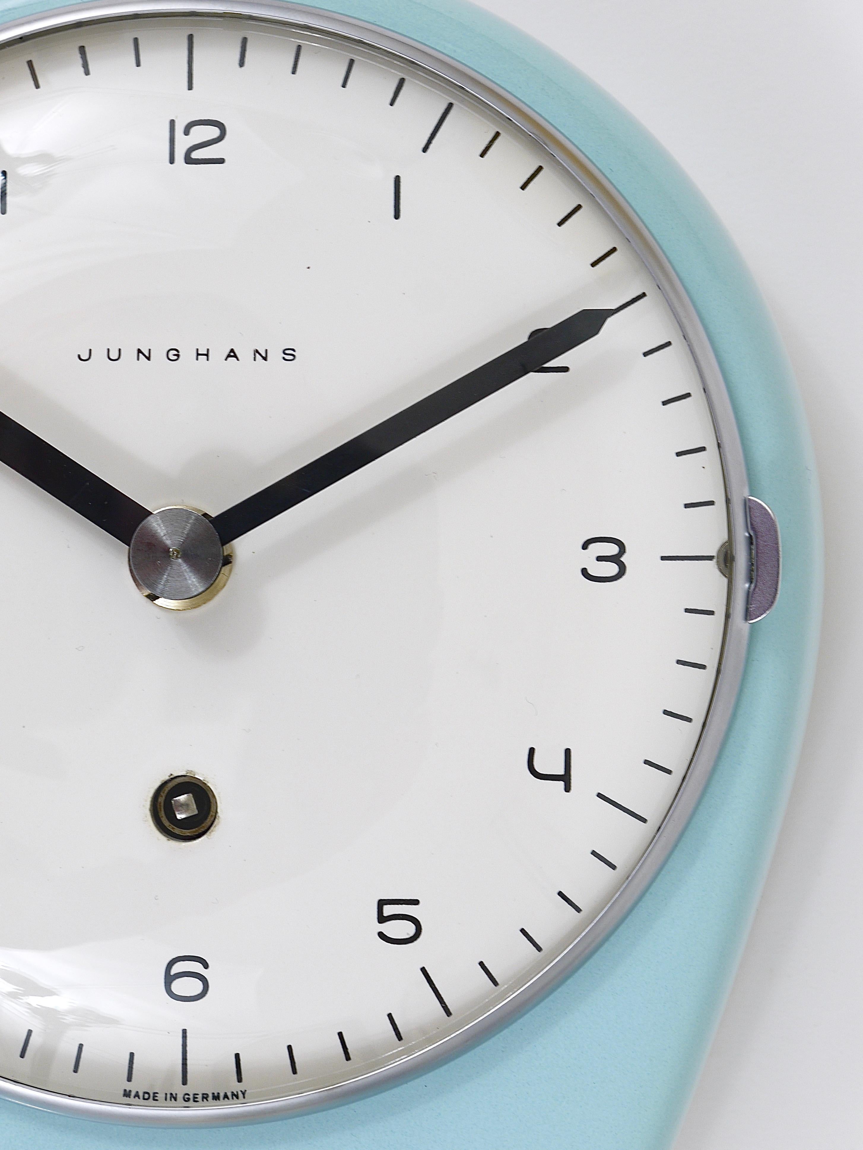 Glazed Max Bill Wall Clock, Pastel Blue, Mid-Century Modern, Junghans Germany, 1950s For Sale