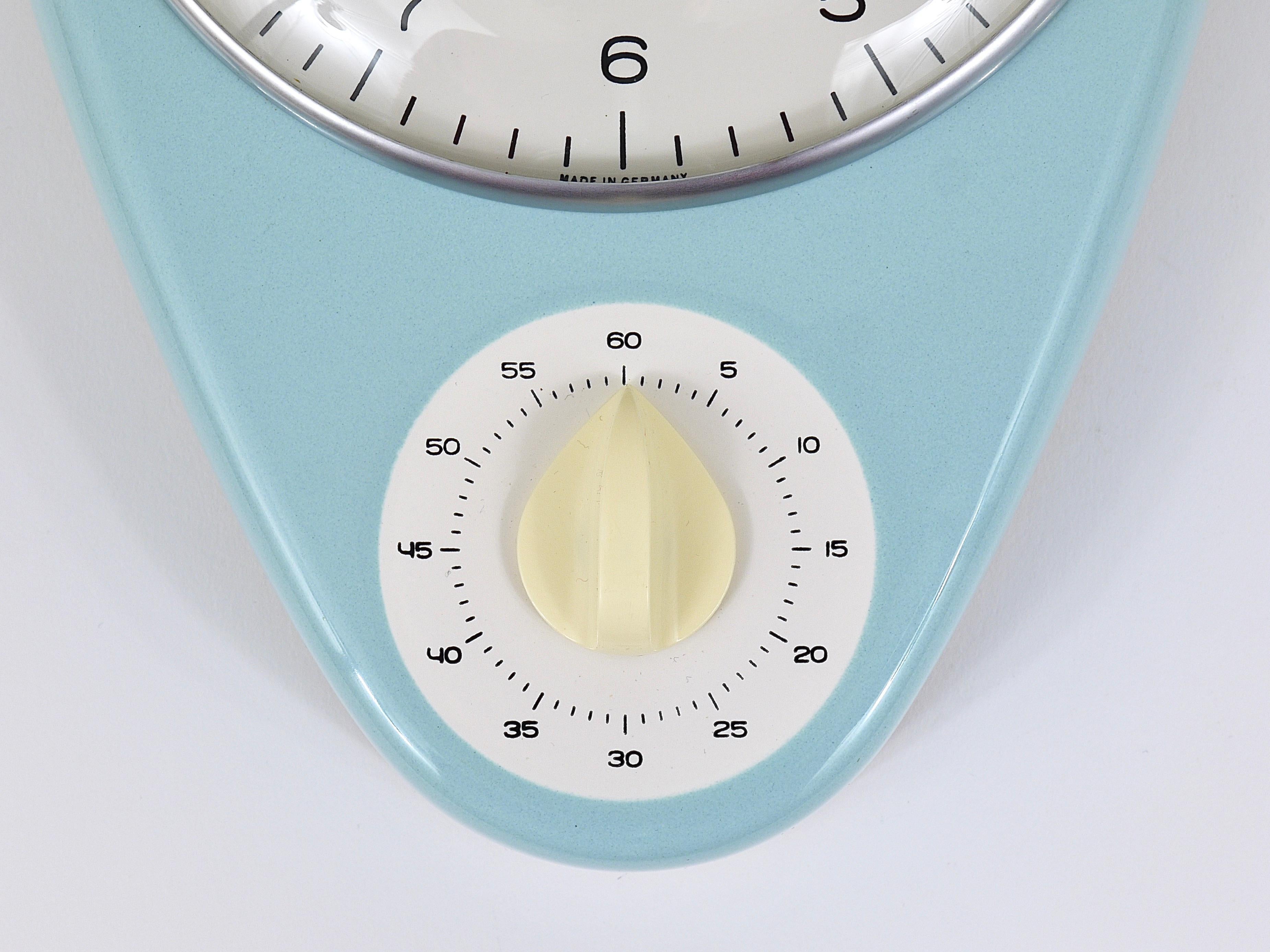 Max Bill Wall Clock, Pastel Blue, Mid-Century Modern, Junghans Germany, 1950s In Good Condition For Sale In Vienna, AT