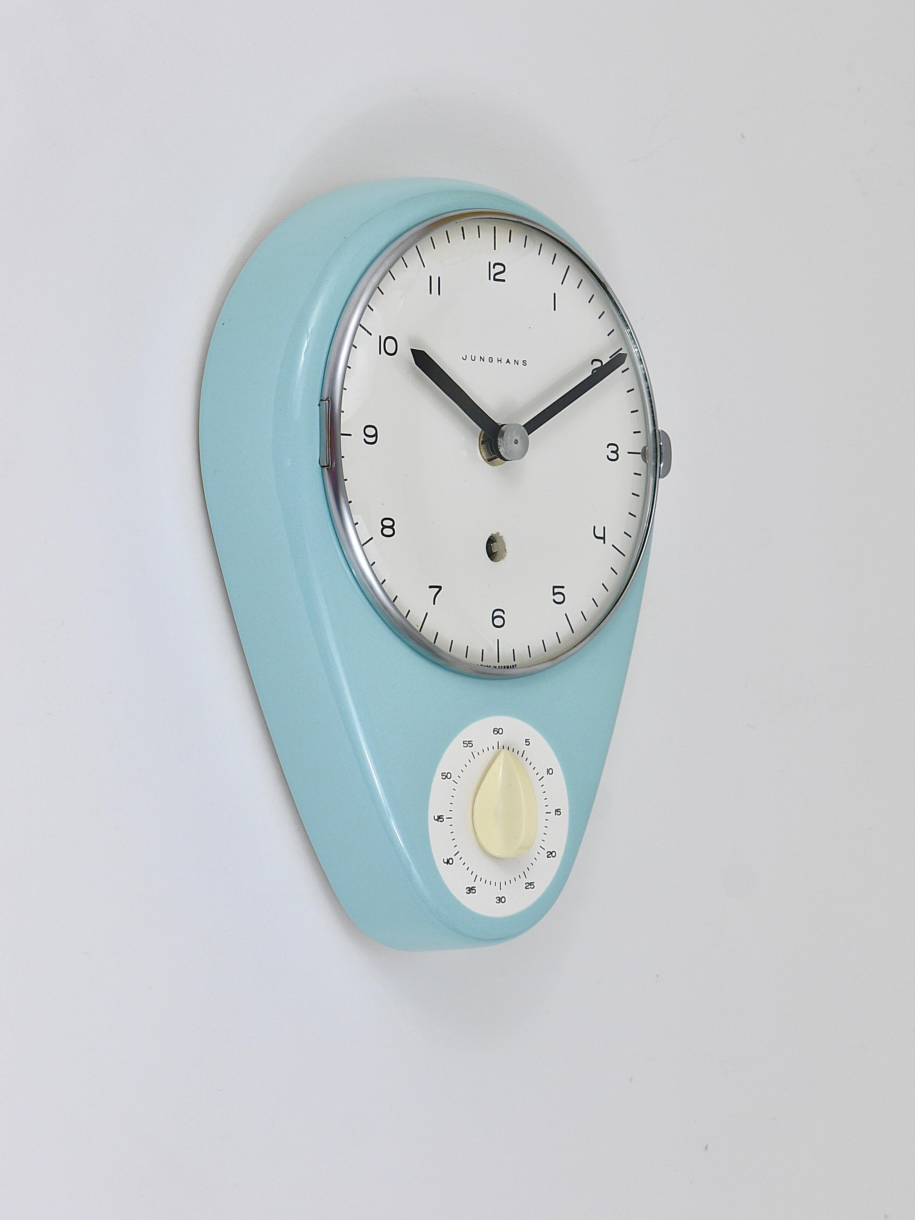 20th Century Max Bill Wall Clock, Pastel Blue, Mid-Century Modern, Junghans Germany, 1950s For Sale