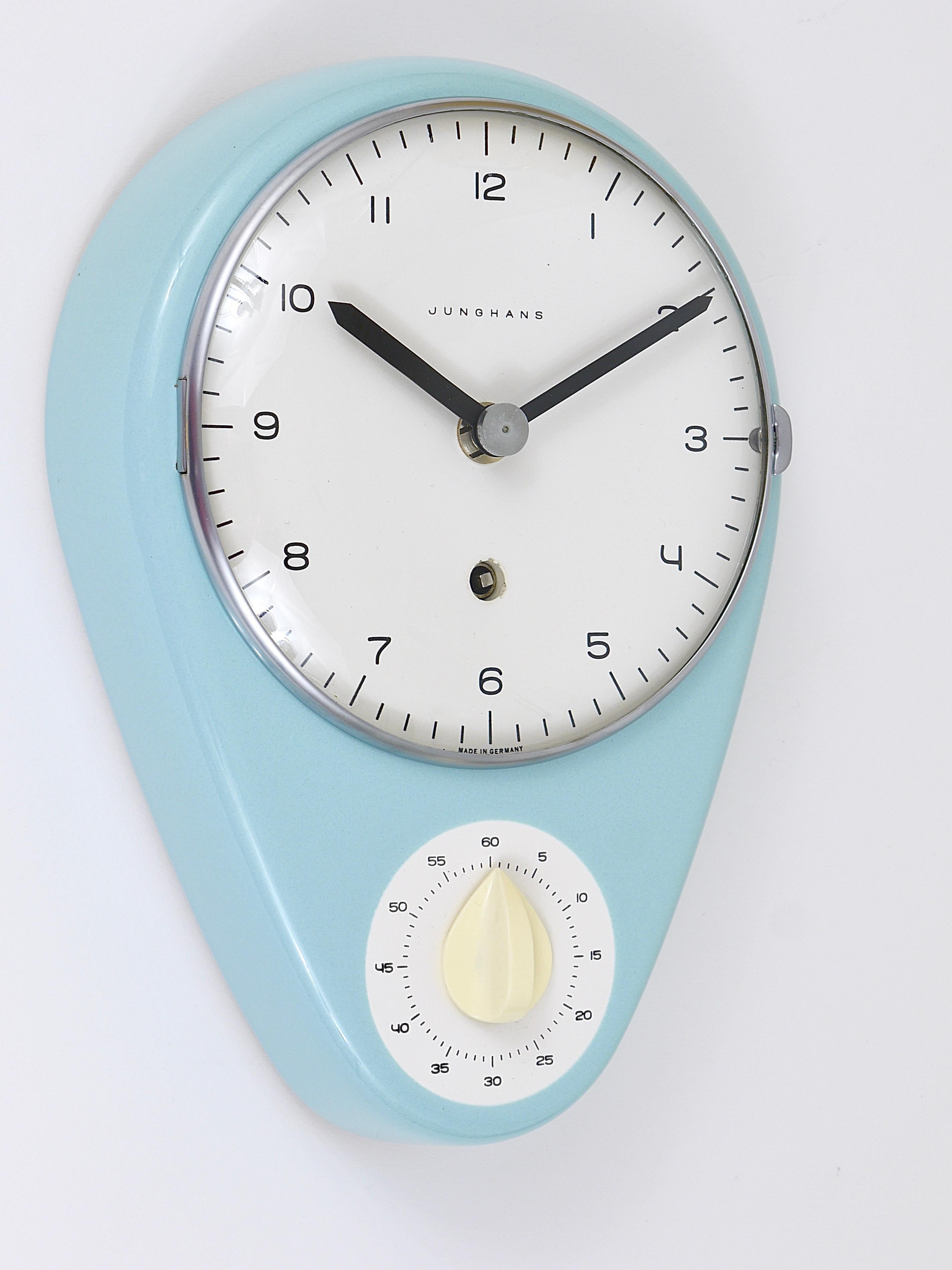 Max Bill Wall Clock, Pastel Blue, Mid-Century Modern, Junghans Germany, 1950s 1