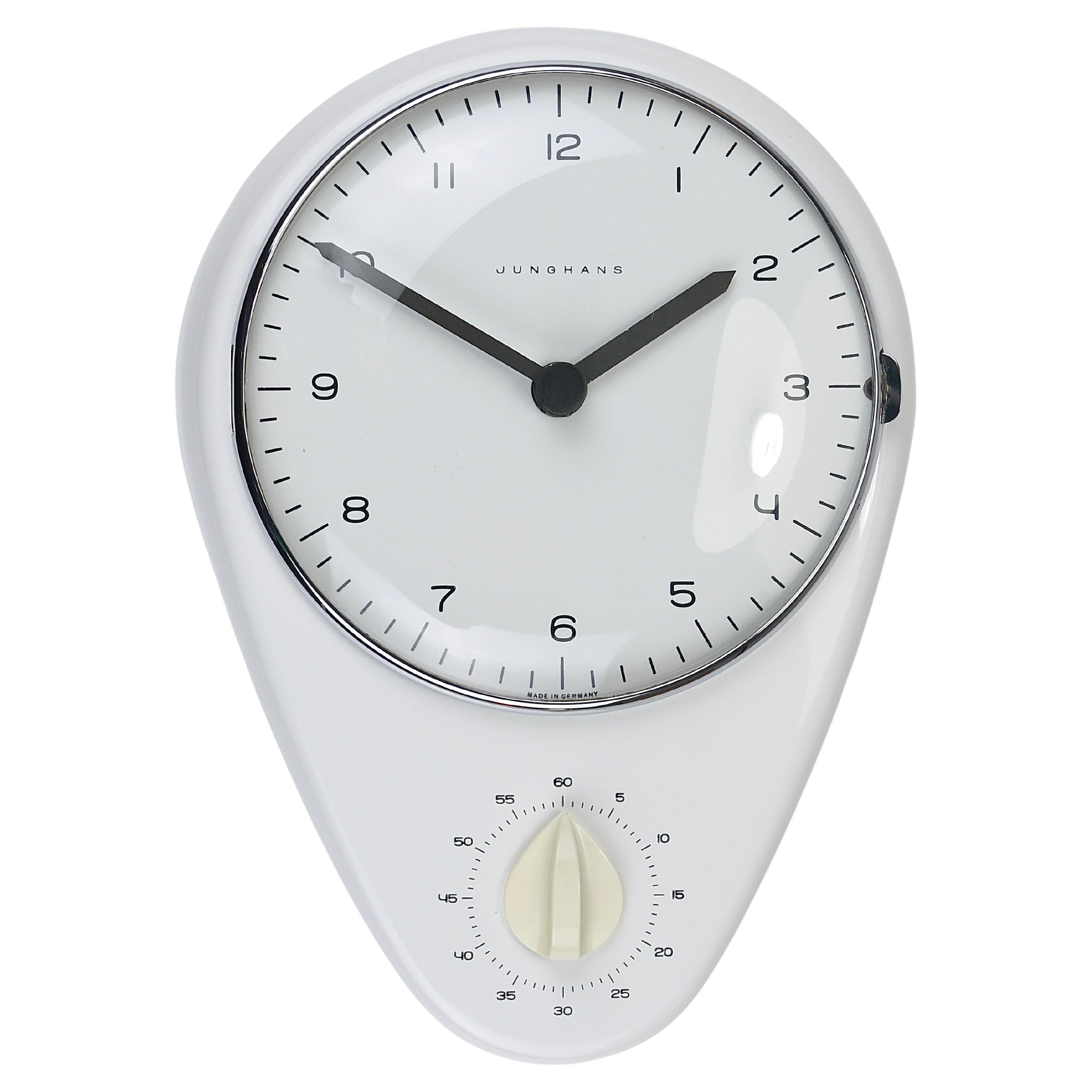 Max Bill White Wall Clock 
Timer Mid-Century Modern, Junghans Germany, 1950s For Sale