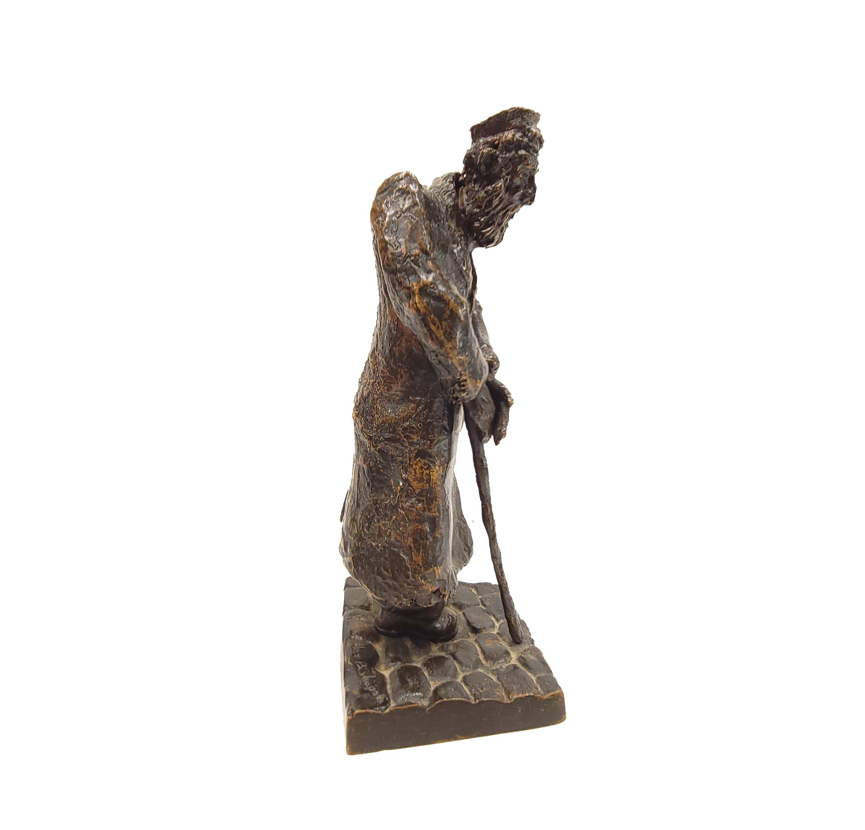 Cast Max Biskupski Poland, Bronze Sculpture of an Old Jew