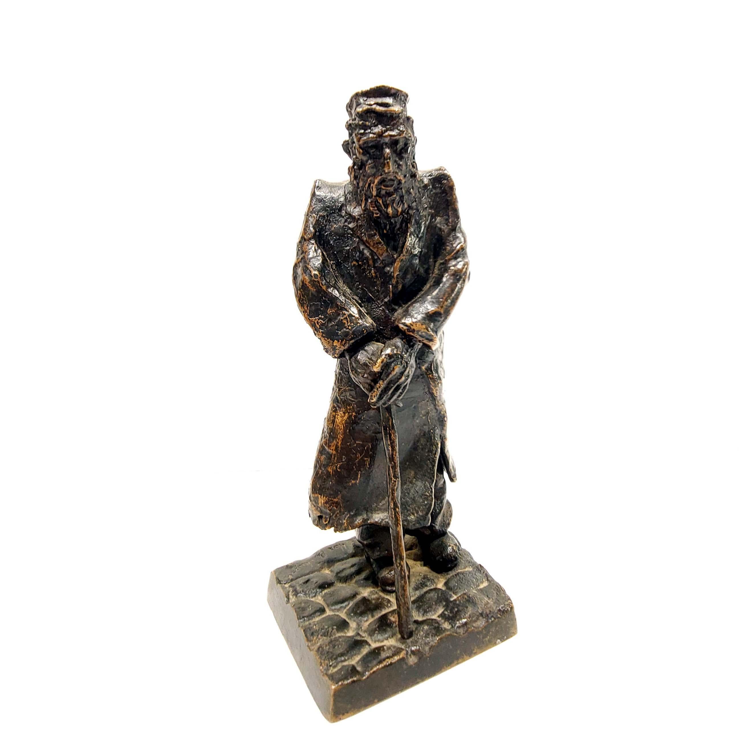 Max Biskupski Poland, Bronze Sculpture of an Old Jew In Good Condition In New York, NY
