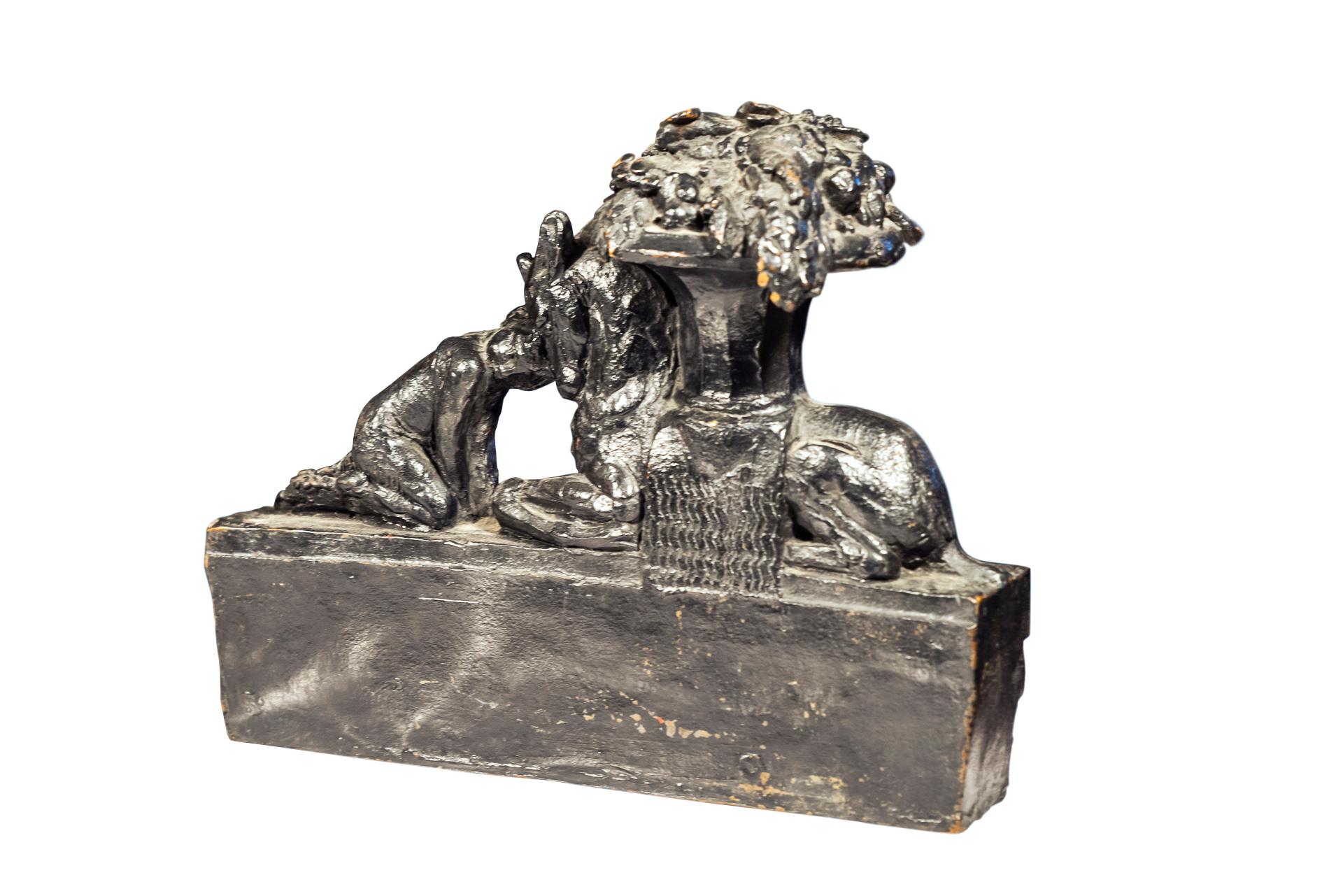 Max Blondat (1872-1926), Donkey and flowered fascinator, from the original located in the park of the Château de La Versine belonging to the Rothschilds,
Bronze with brown patina,
Signed and numbered 1/8,
Foundry stamp, 
circa 2000, France.