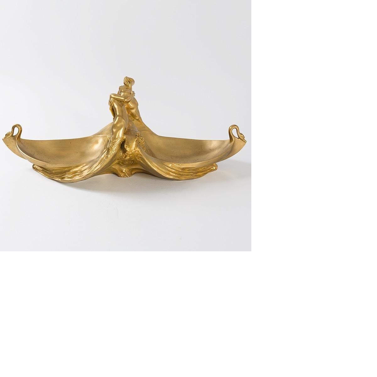 A French Art Nouveau gilt bronze vide poche by Max Blondat. Titled 