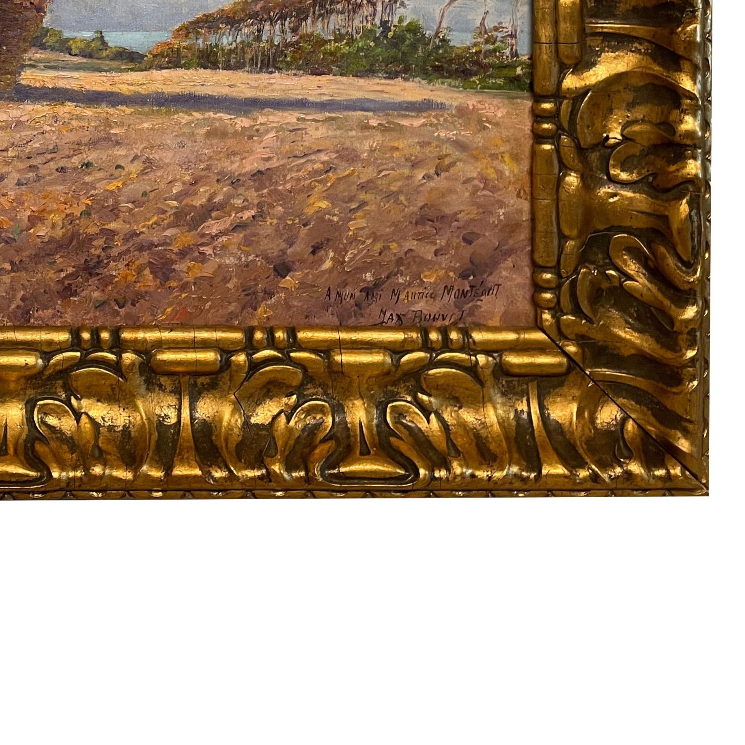 Antique French Post Impressionist Oil Painting Haystack Farm Landscape 1890 For Sale 7